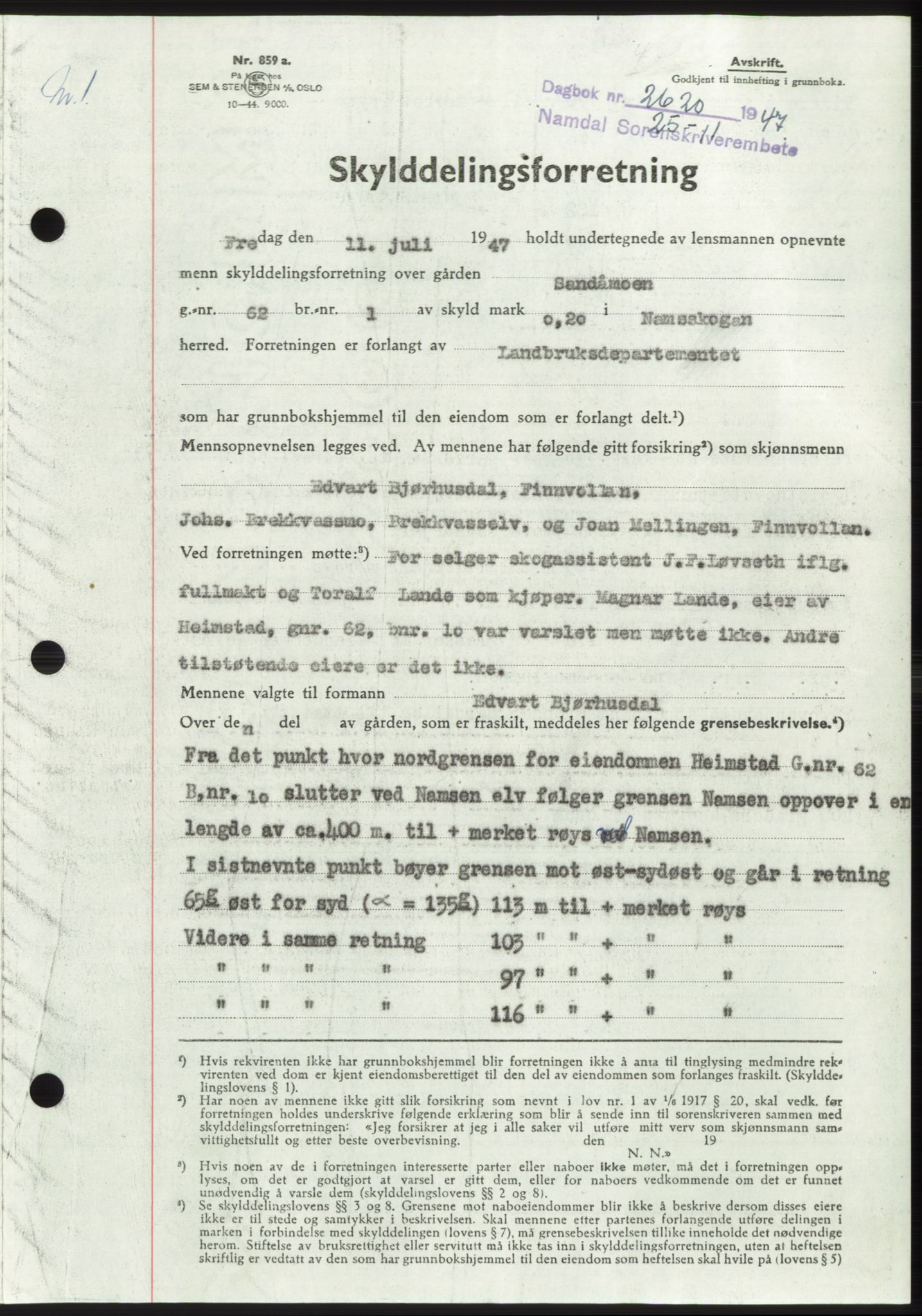 Namdal sorenskriveri, SAT/A-4133/1/2/2C: Pantebok nr. -, 1947-1948, Dagboknr: 2620/1947