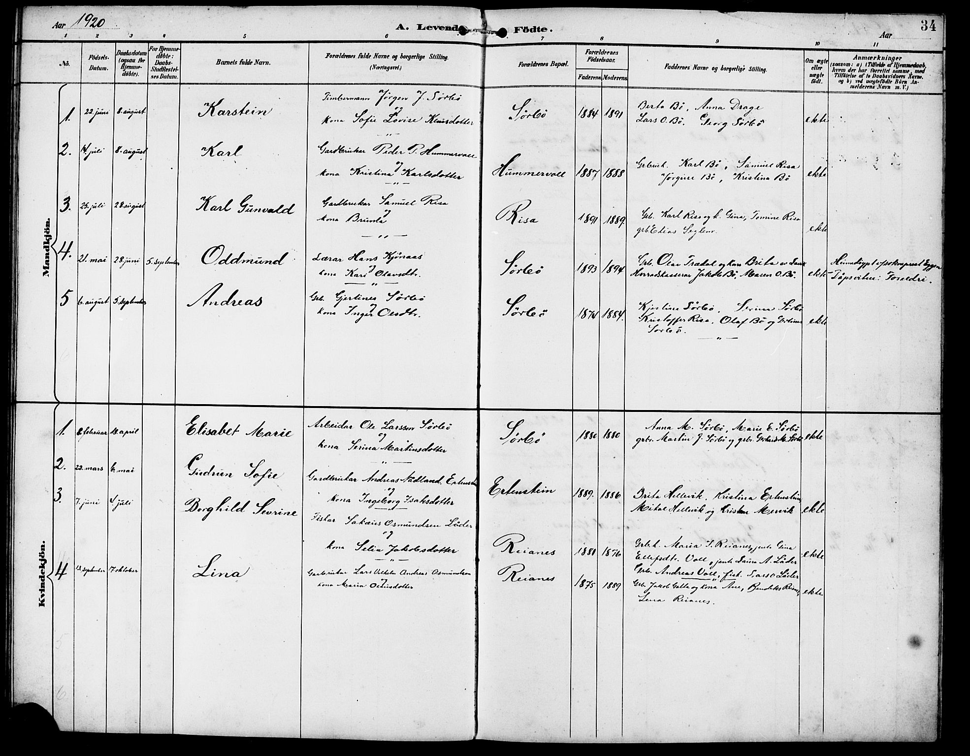 Rennesøy sokneprestkontor, AV/SAST-A -101827/H/Ha/Hab/L0012: Klokkerbok nr. B 11, 1894-1924, s. 34