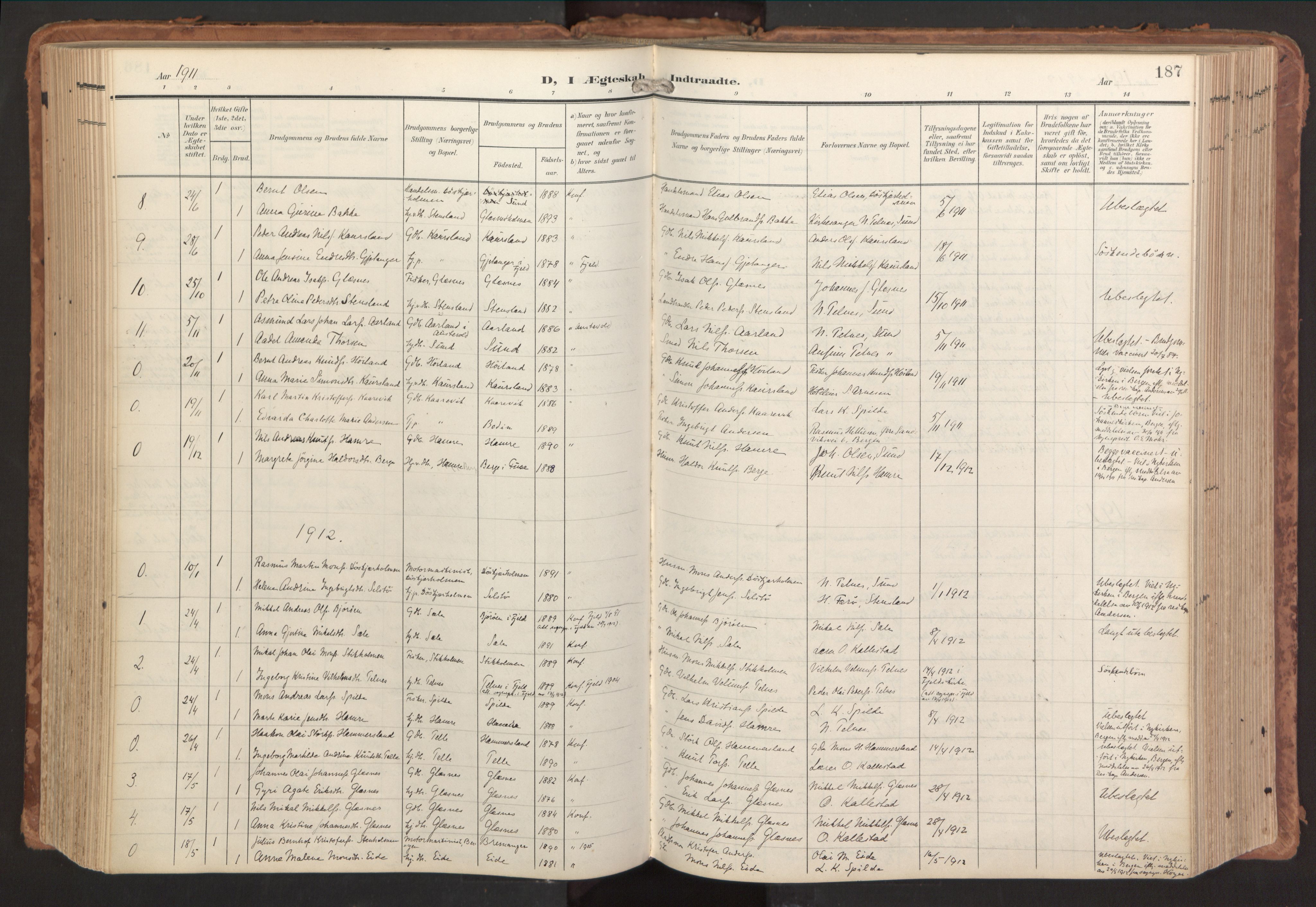 Sund sokneprestembete, AV/SAB-A-99930: Ministerialbok nr. B 2, 1907-1926, s. 187