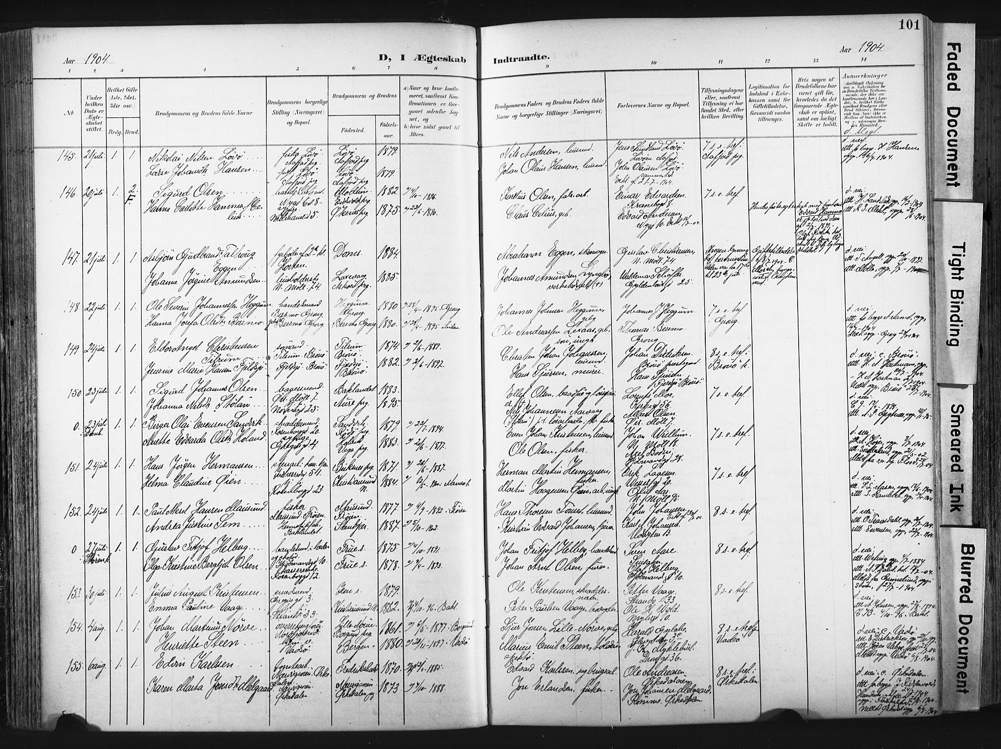 Ministerialprotokoller, klokkerbøker og fødselsregistre - Sør-Trøndelag, SAT/A-1456/604/L0201: Ministerialbok nr. 604A21, 1901-1911, s. 101