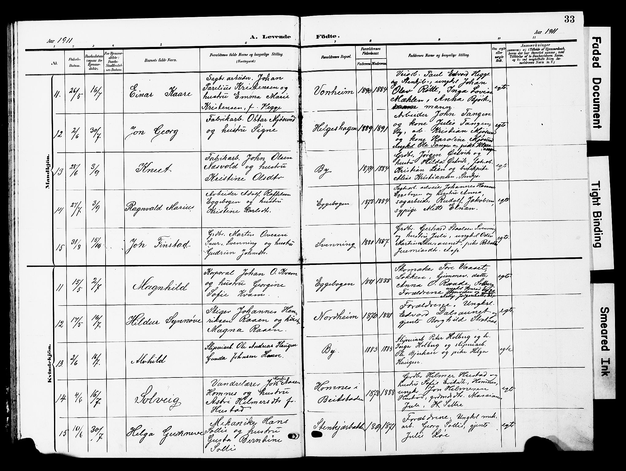 Ministerialprotokoller, klokkerbøker og fødselsregistre - Nord-Trøndelag, SAT/A-1458/740/L0381: Klokkerbok nr. 740C02, 1903-1914, s. 33