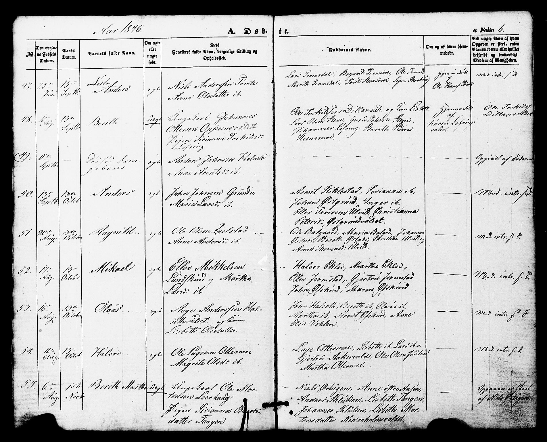 Ministerialprotokoller, klokkerbøker og fødselsregistre - Nord-Trøndelag, AV/SAT-A-1458/724/L0268: Klokkerbok nr. 724C04, 1846-1878, s. 6