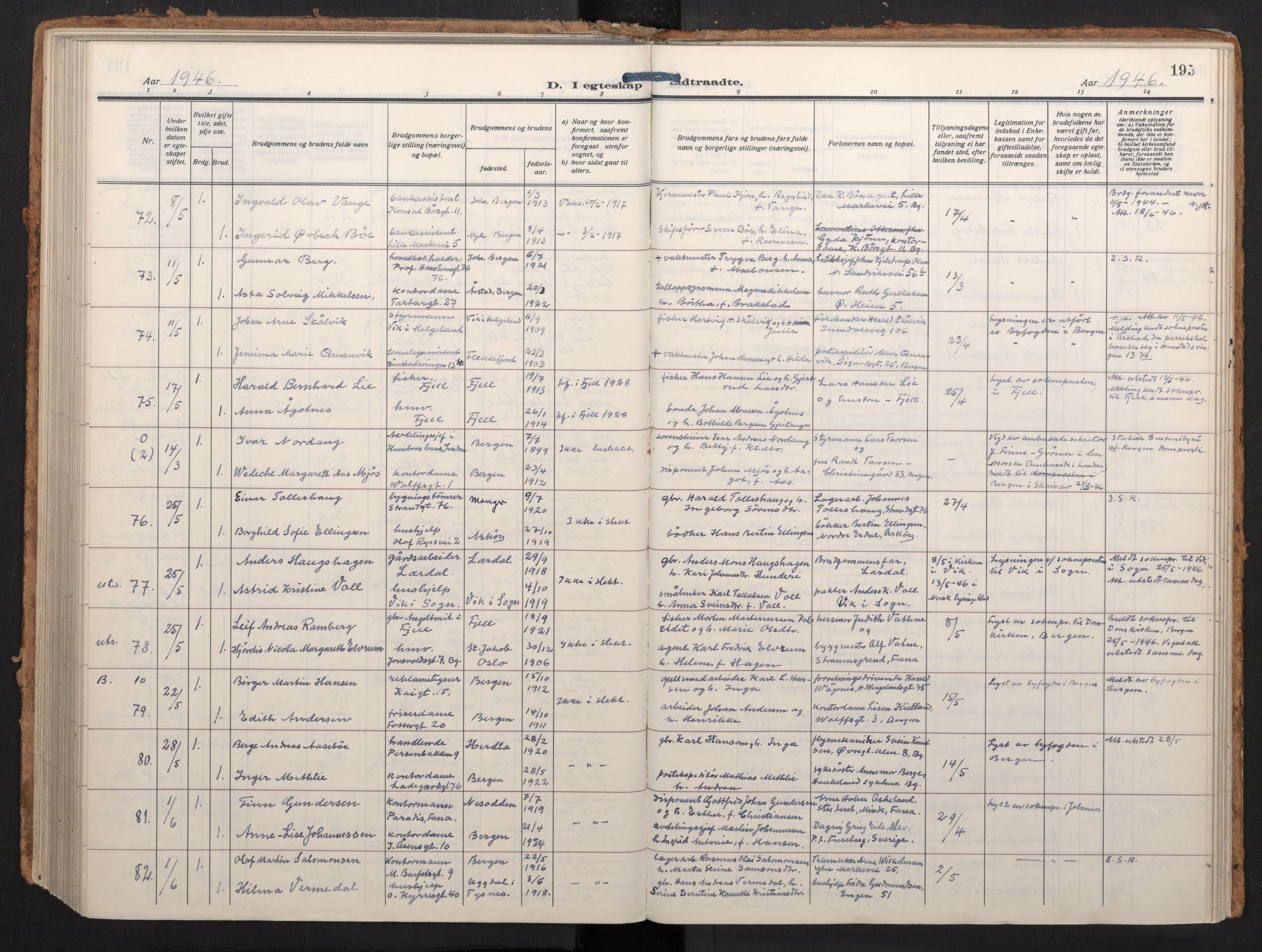 Johanneskirken sokneprestembete, AV/SAB-A-76001/H/Haa/L0014: Ministerialbok nr. D 3, 1929-1949, s. 194b-195a