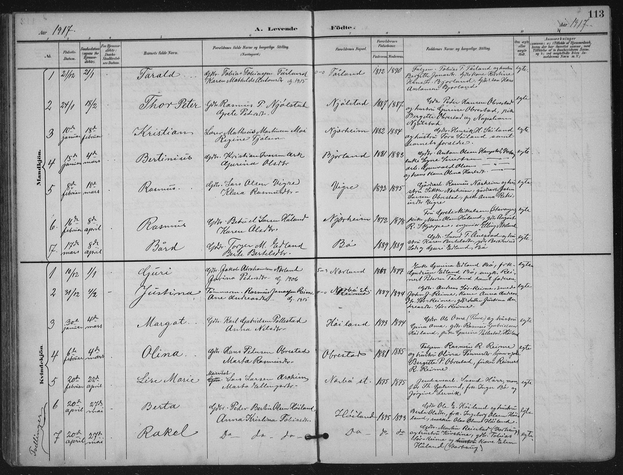 Hå sokneprestkontor, AV/SAST-A-101801/001/30BA/L0012: Ministerialbok nr. A 11, 1897-1924, s. 113