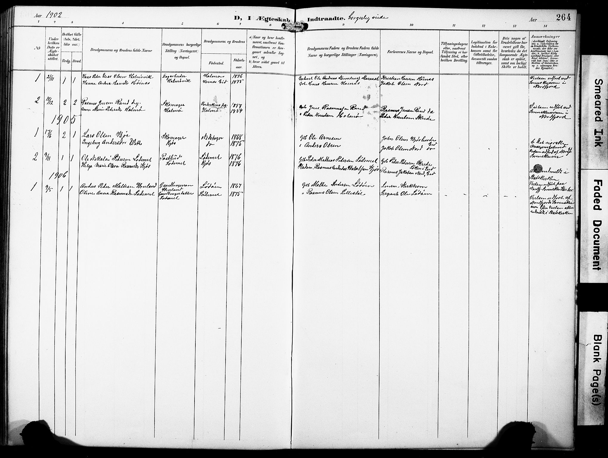 Hornindal sokneprestembete, SAB/A-82401/H/Hab: Klokkerbok nr. A 2, 1894-1927, s. 264