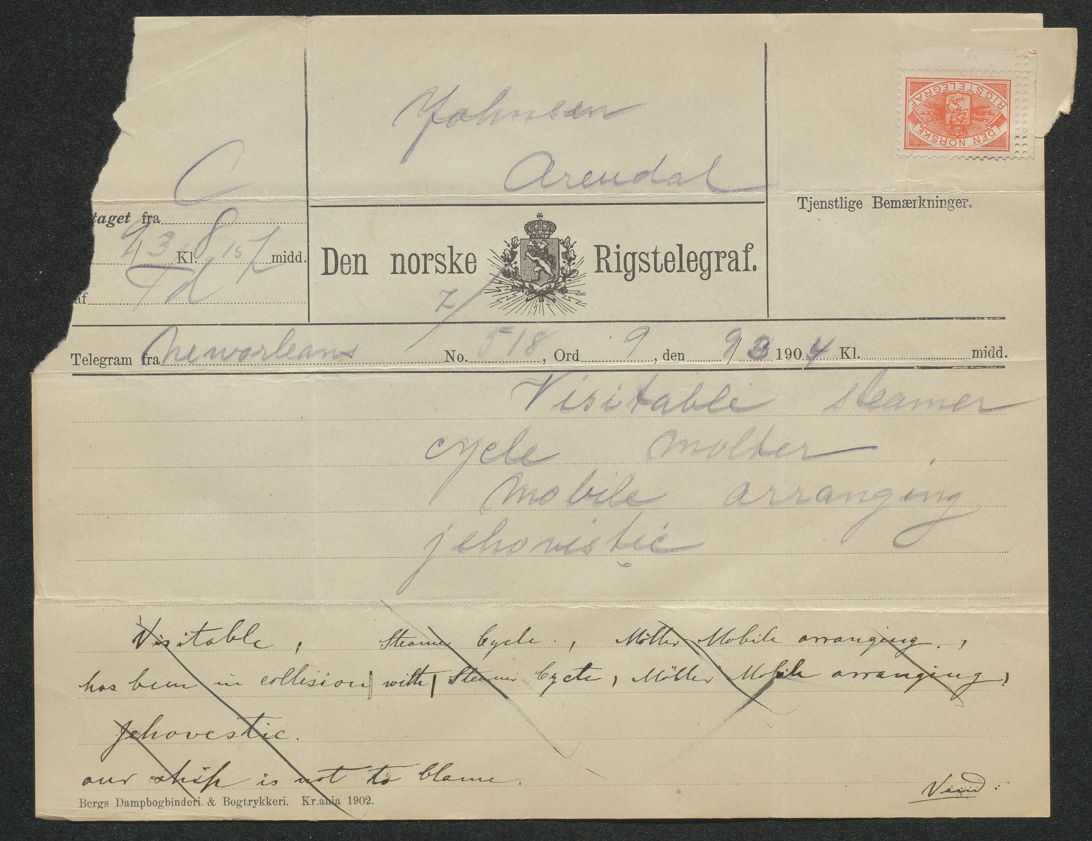 Arendals Dampskibsselskab (ADS), AAKS/PA-1716/1/15/L0018: Skipspapirer D/S Spero, 1898-1904