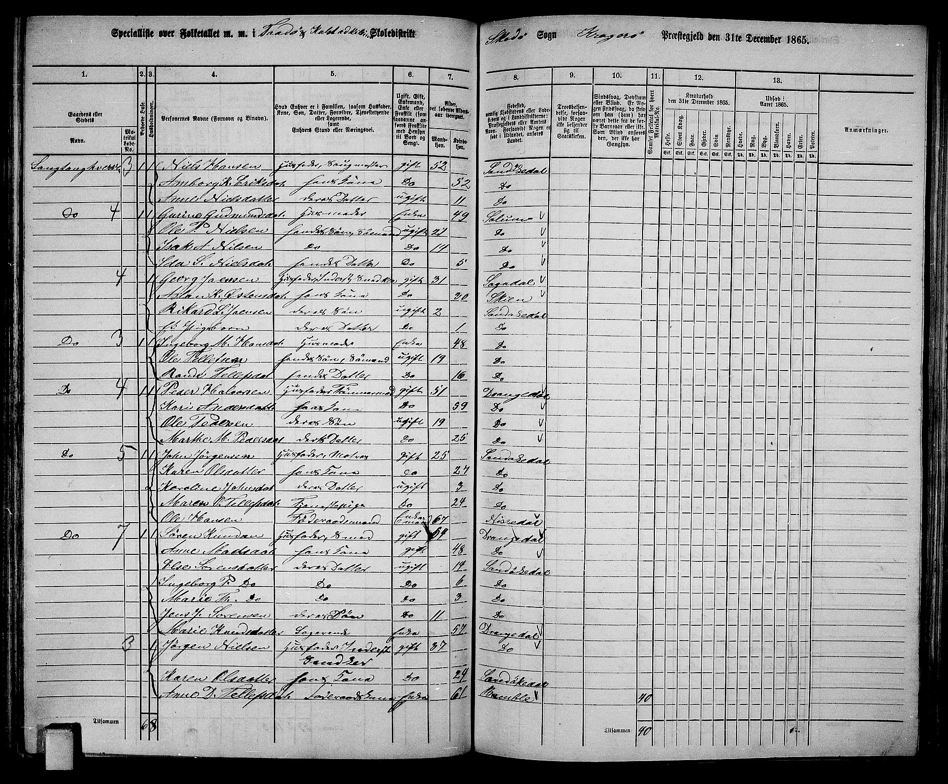 RA, Folketelling 1865 for 0816L Kragerø prestegjeld, Sannidal sokn og Skåtøy sokn, 1865, s. 124