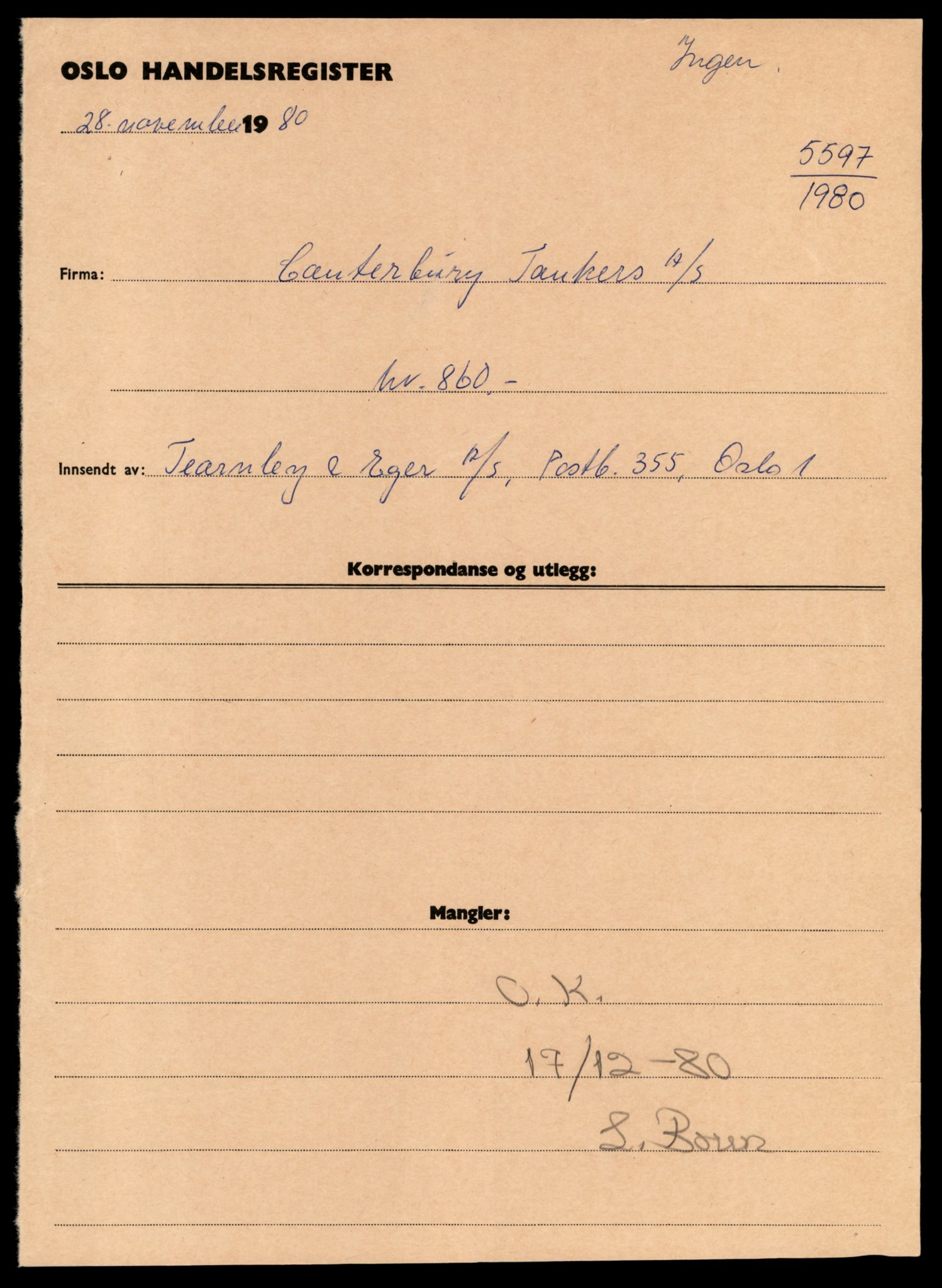 Oslo byfogd, Handelsregisteret, SAT/A-10867/G/Gc/Gca/L0125: Ikke konverterte foretak, Can-Card, 1890-1990, s. 1