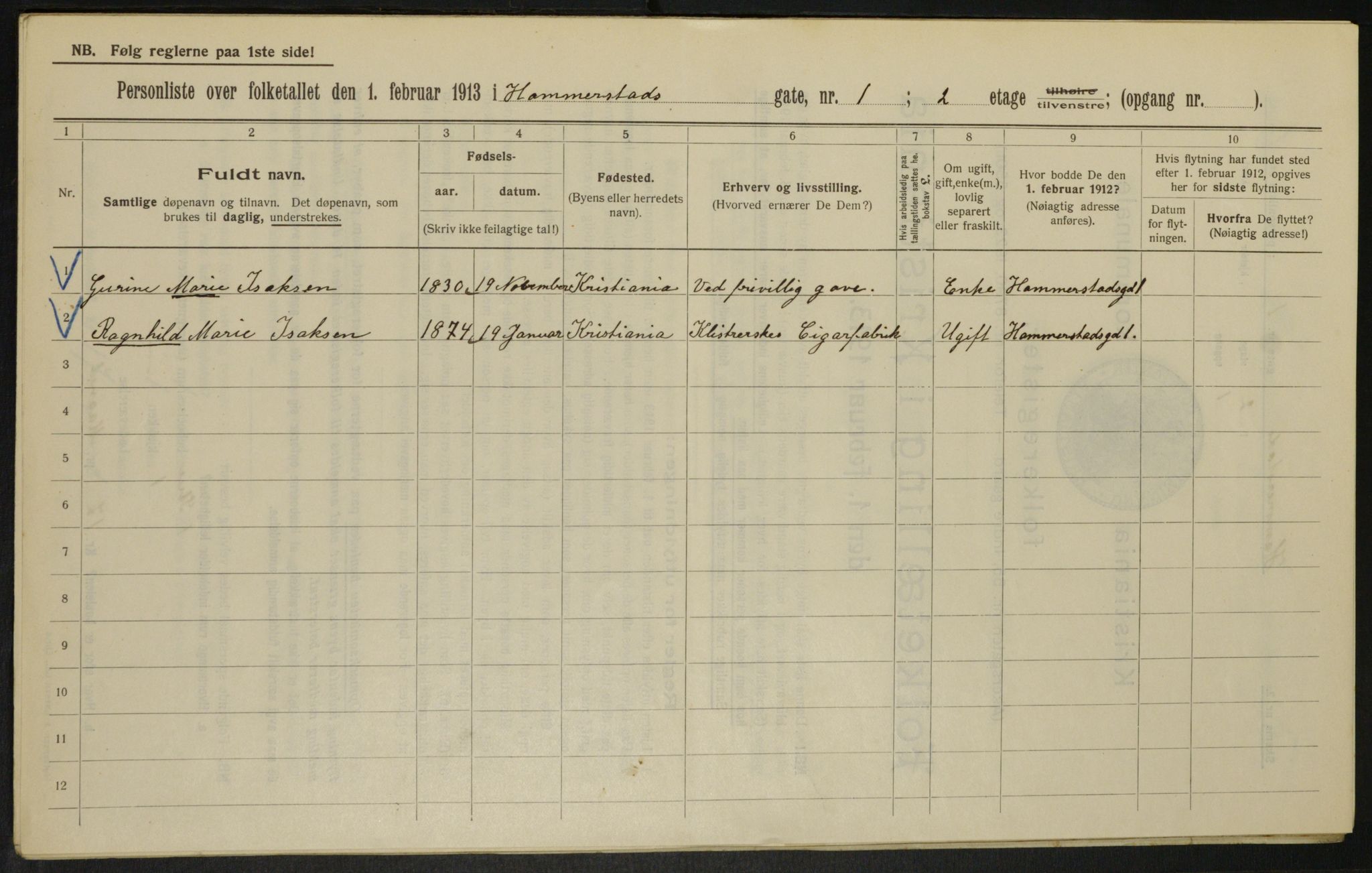 OBA, Kommunal folketelling 1.2.1913 for Kristiania, 1913, s. 34588