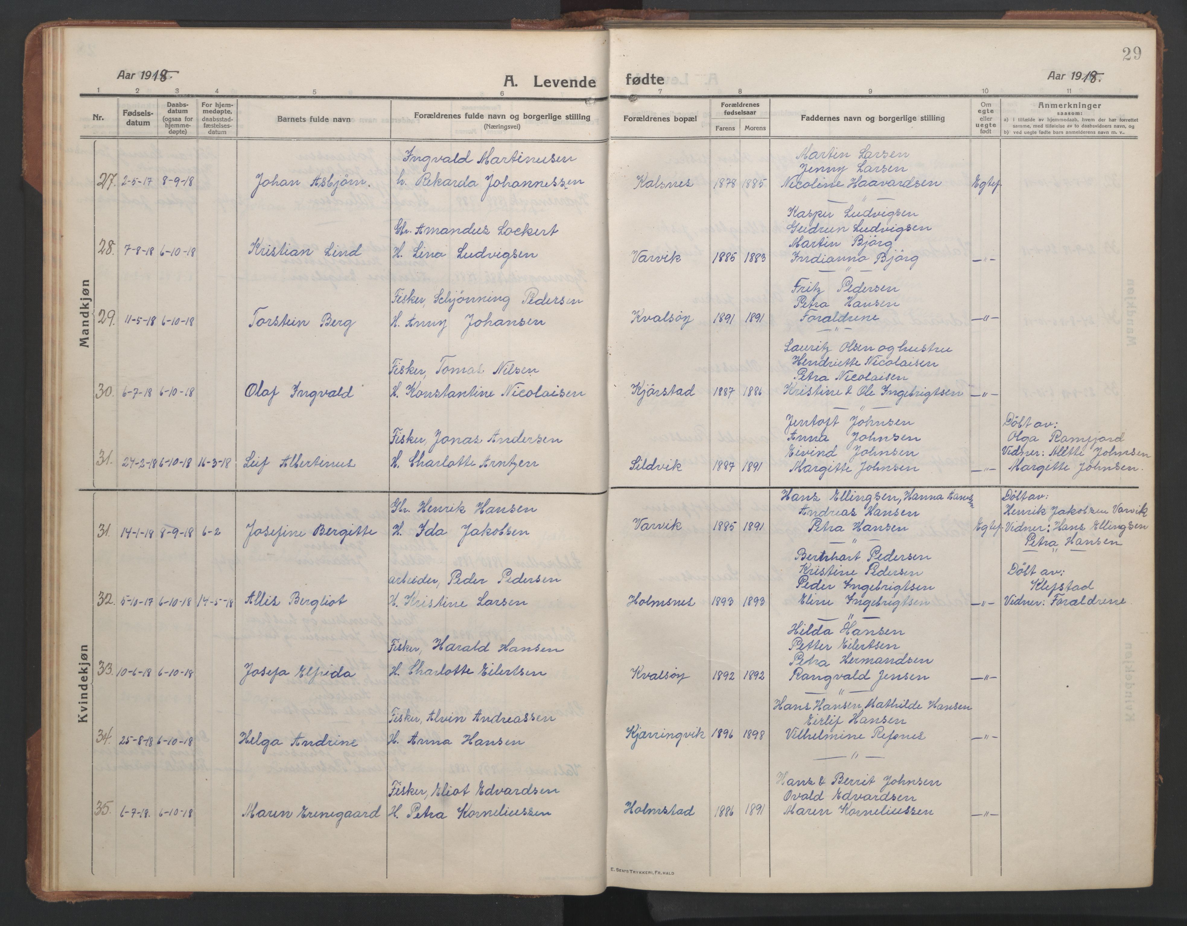 Ministerialprotokoller, klokkerbøker og fødselsregistre - Nordland, SAT/A-1459/890/L1291: Klokkerbok nr. 890C02, 1913-1954, s. 29