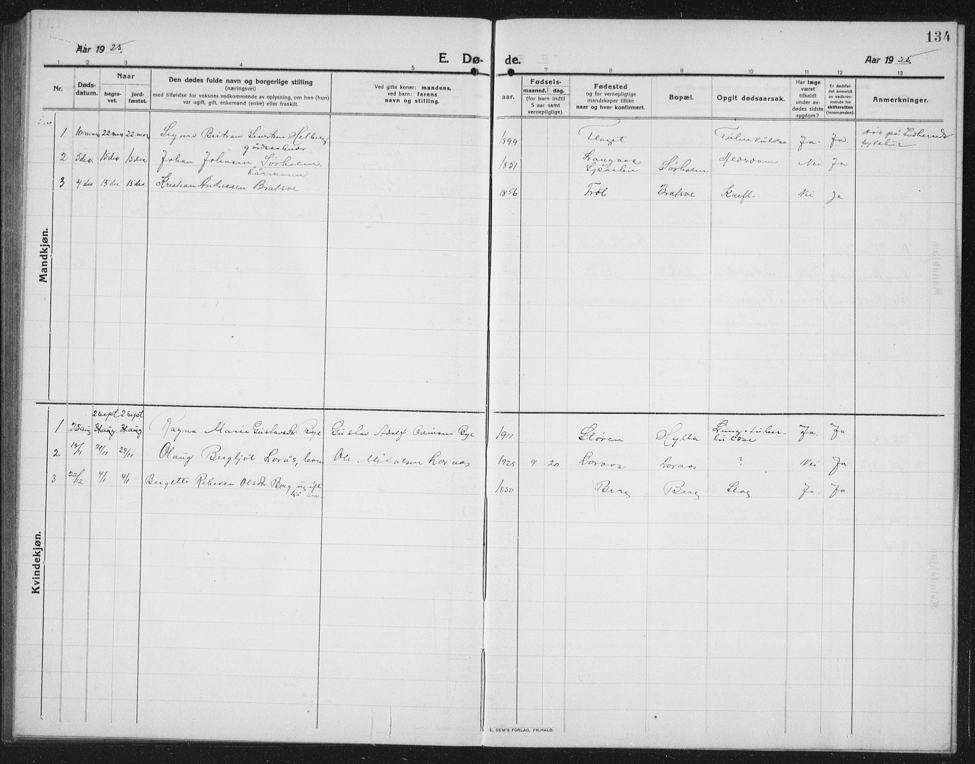 Ministerialprotokoller, klokkerbøker og fødselsregistre - Nord-Trøndelag, SAT/A-1458/731/L0312: Klokkerbok nr. 731C03, 1911-1935, s. 134