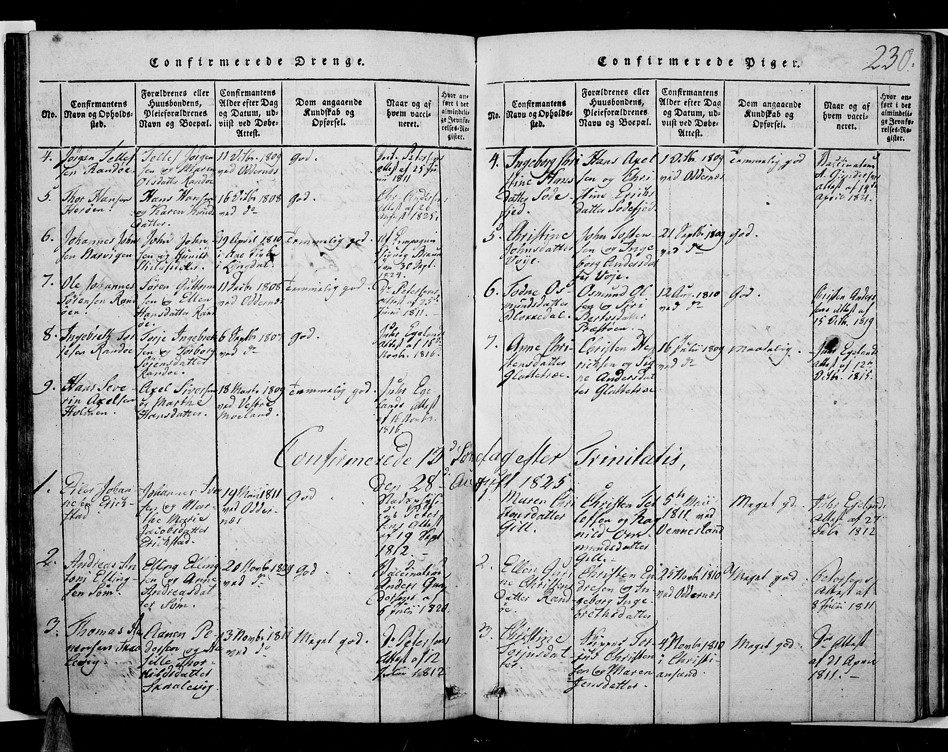 Oddernes sokneprestkontor, SAK/1111-0033/F/Fb/Fba/L0003: Klokkerbok nr. B 3, 1820-1838, s. 230