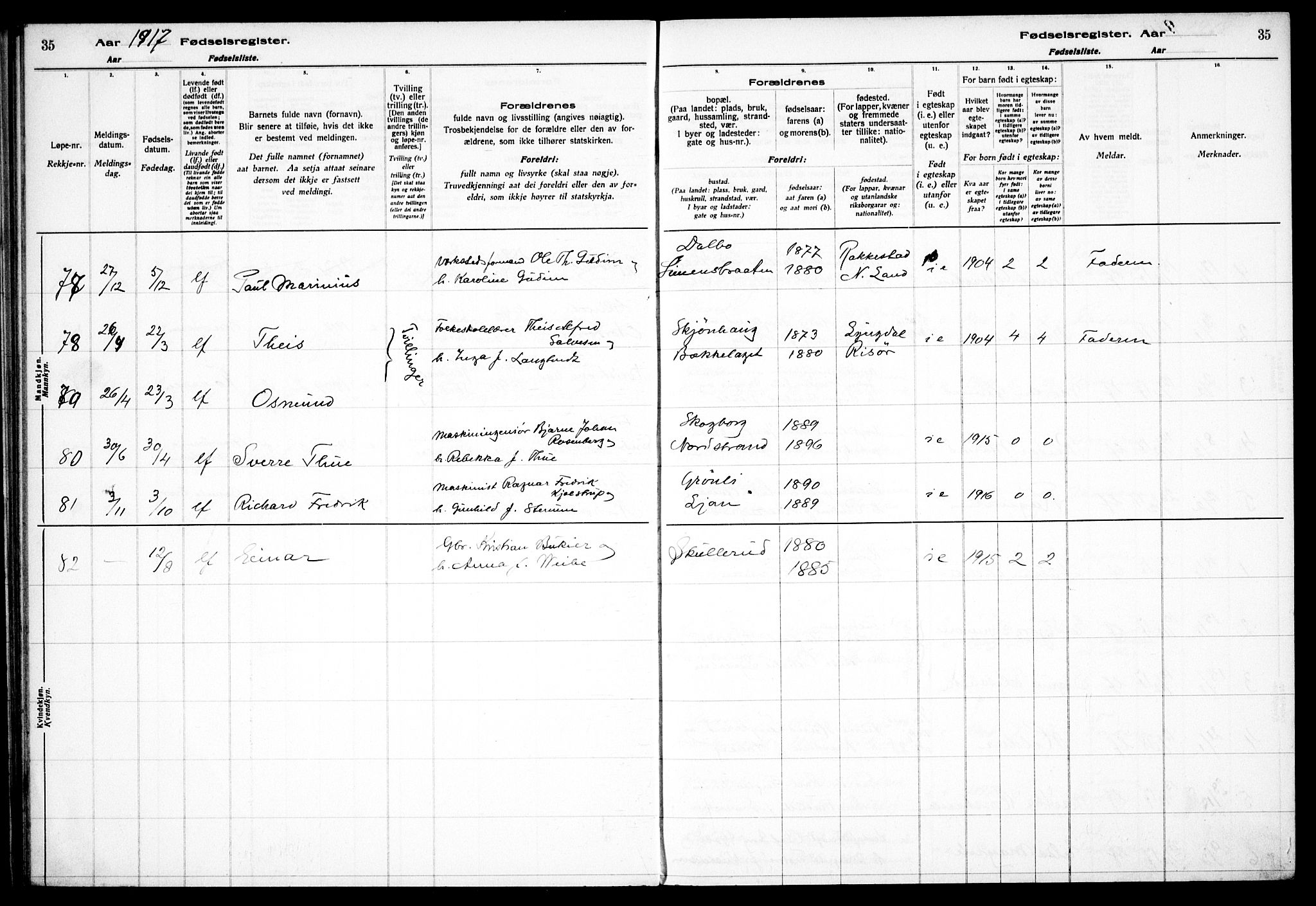 Nordstrand prestekontor Kirkebøker, AV/SAO-A-10362a/J/Ja/L0001: Fødselsregister nr. I 1, 1916-1924, s. 35