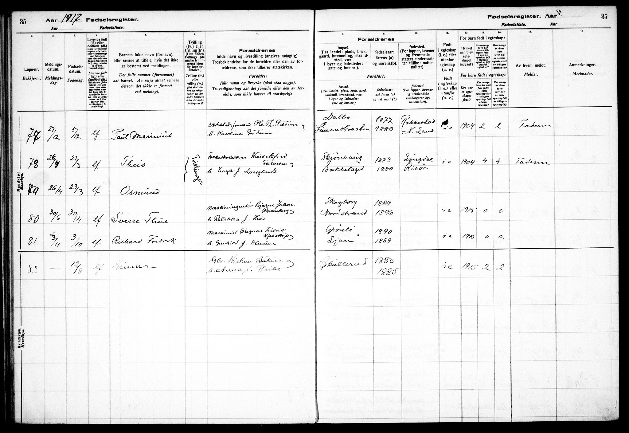 Nordstrand prestekontor Kirkebøker, SAO/A-10362a/J/Ja/L0001: Fødselsregister nr. I 1, 1916-1924, s. 35