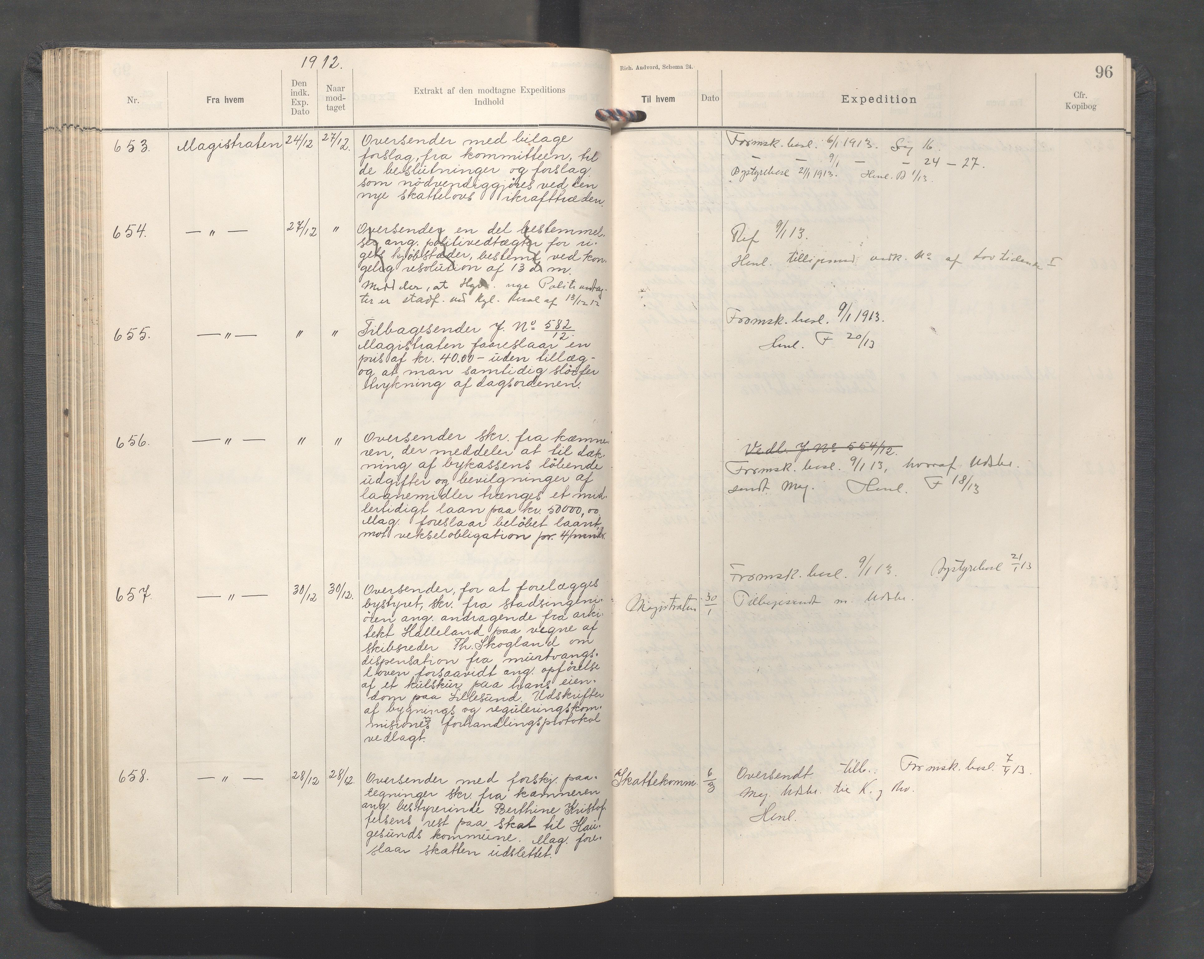 Haugesund kommune - Formannskapet, IKAR/X-0001/C/L0005: Journal, 1912-1914, s. 96