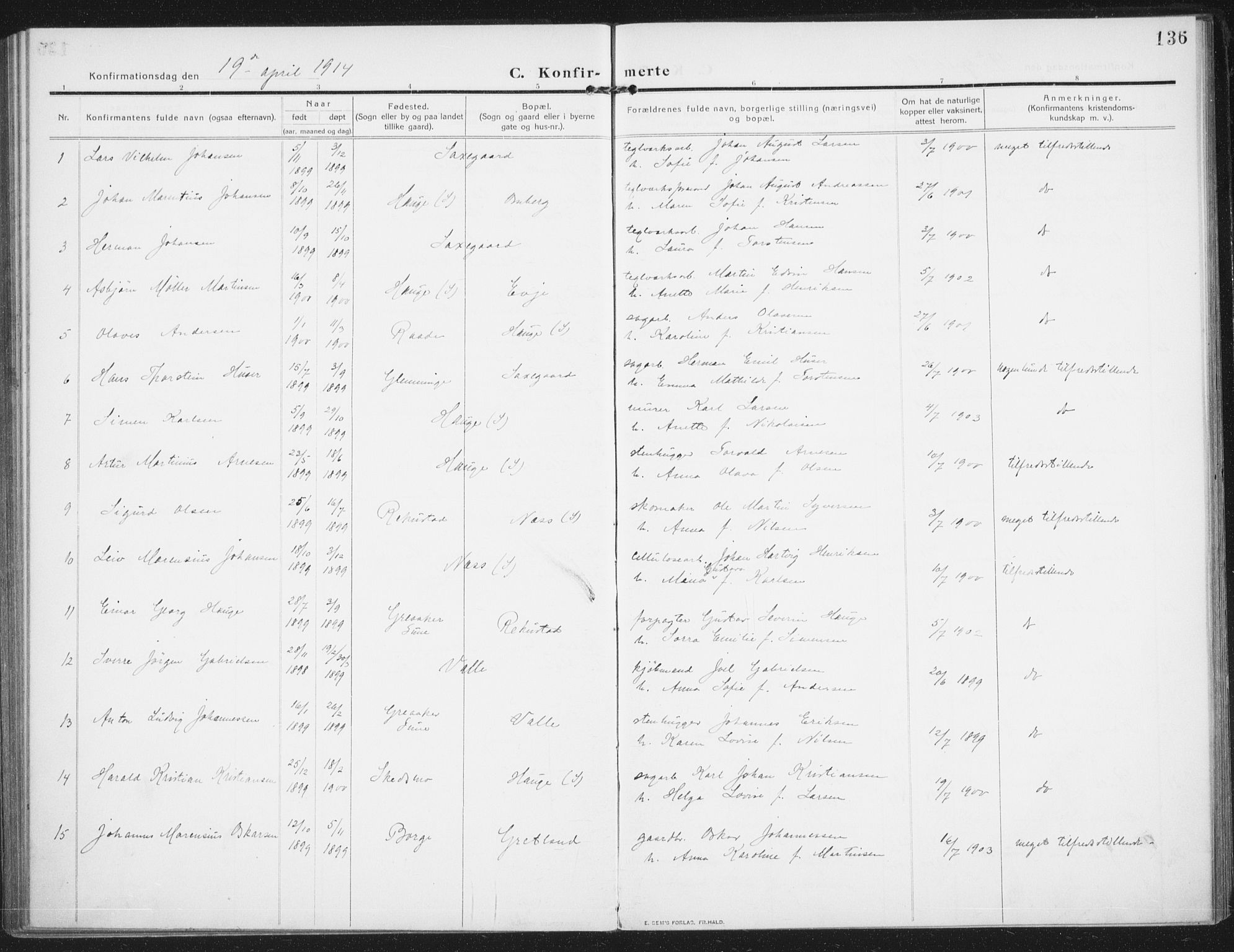 Rolvsøy prestekontor Kirkebøker, AV/SAO-A-2004/F/Fa/L0002: Ministerialbok nr. 2, 1909-1917, s. 136