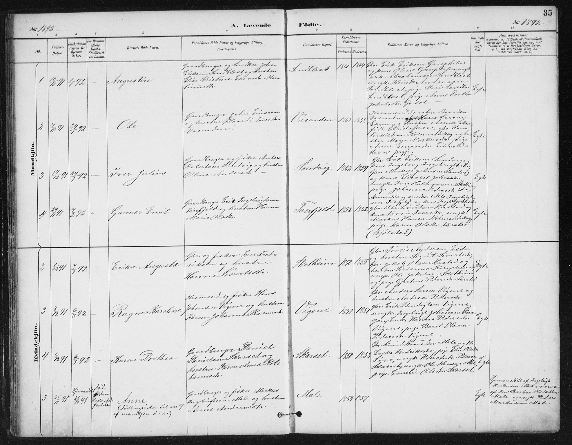 Ministerialprotokoller, klokkerbøker og fødselsregistre - Møre og Romsdal, AV/SAT-A-1454/567/L0783: Klokkerbok nr. 567C03, 1887-1903, s. 35