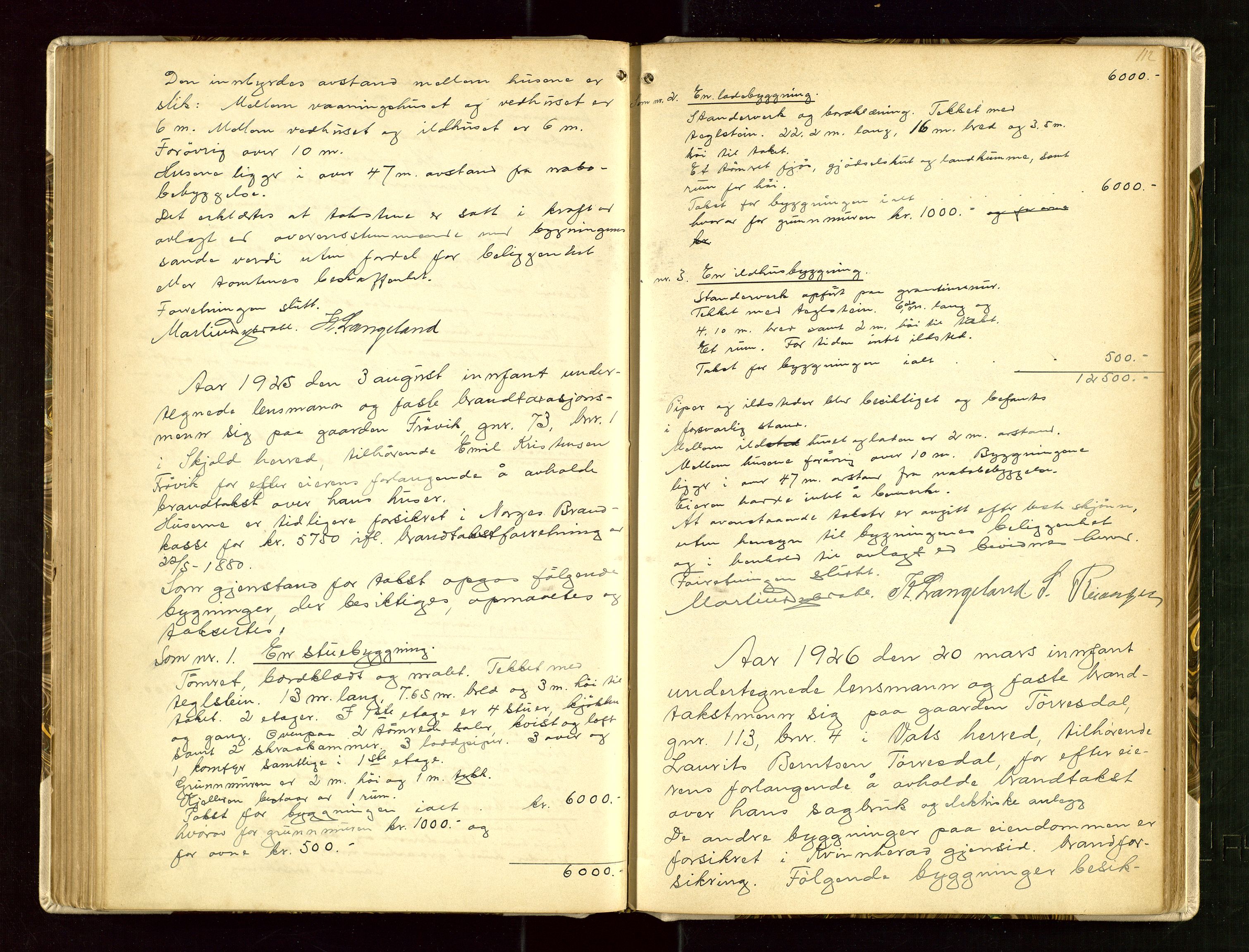 Skjold lensmannskontor, AV/SAST-A-100182/Goa/L0002: "Brandtaksasjons-Protokol for Skjolds Thinglag", 1890-1949, s. 111b-112a
