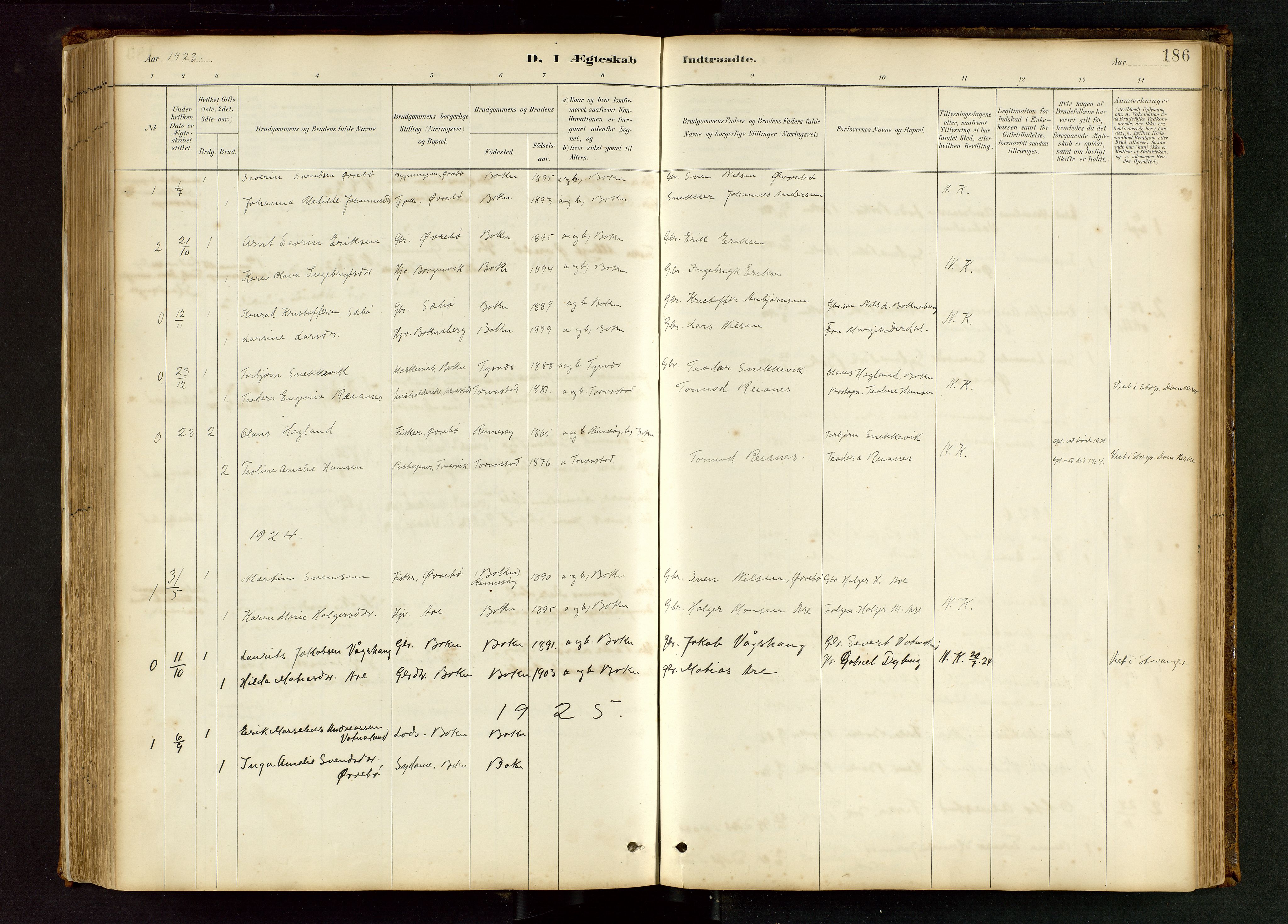 Tysvær sokneprestkontor, AV/SAST-A -101864/H/Ha/Hab/L0005: Klokkerbok nr. B 5, 1887-1947, s. 186
