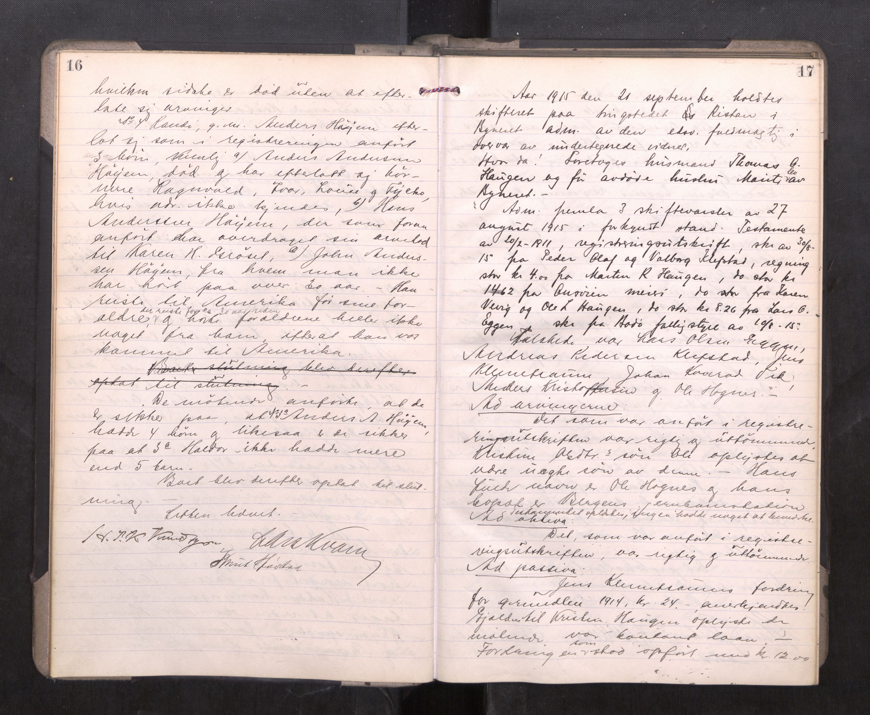 Strinda og Selbu sorenskriveri, AV/SAT-A-0015/3/3B/L0012: Skifteforhandlingsprot. 12, 1915-1919, s. 16-17