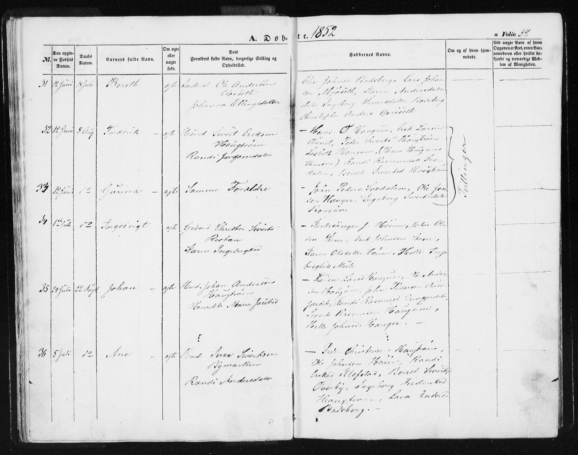 Ministerialprotokoller, klokkerbøker og fødselsregistre - Sør-Trøndelag, SAT/A-1456/612/L0376: Ministerialbok nr. 612A08, 1846-1859, s. 34
