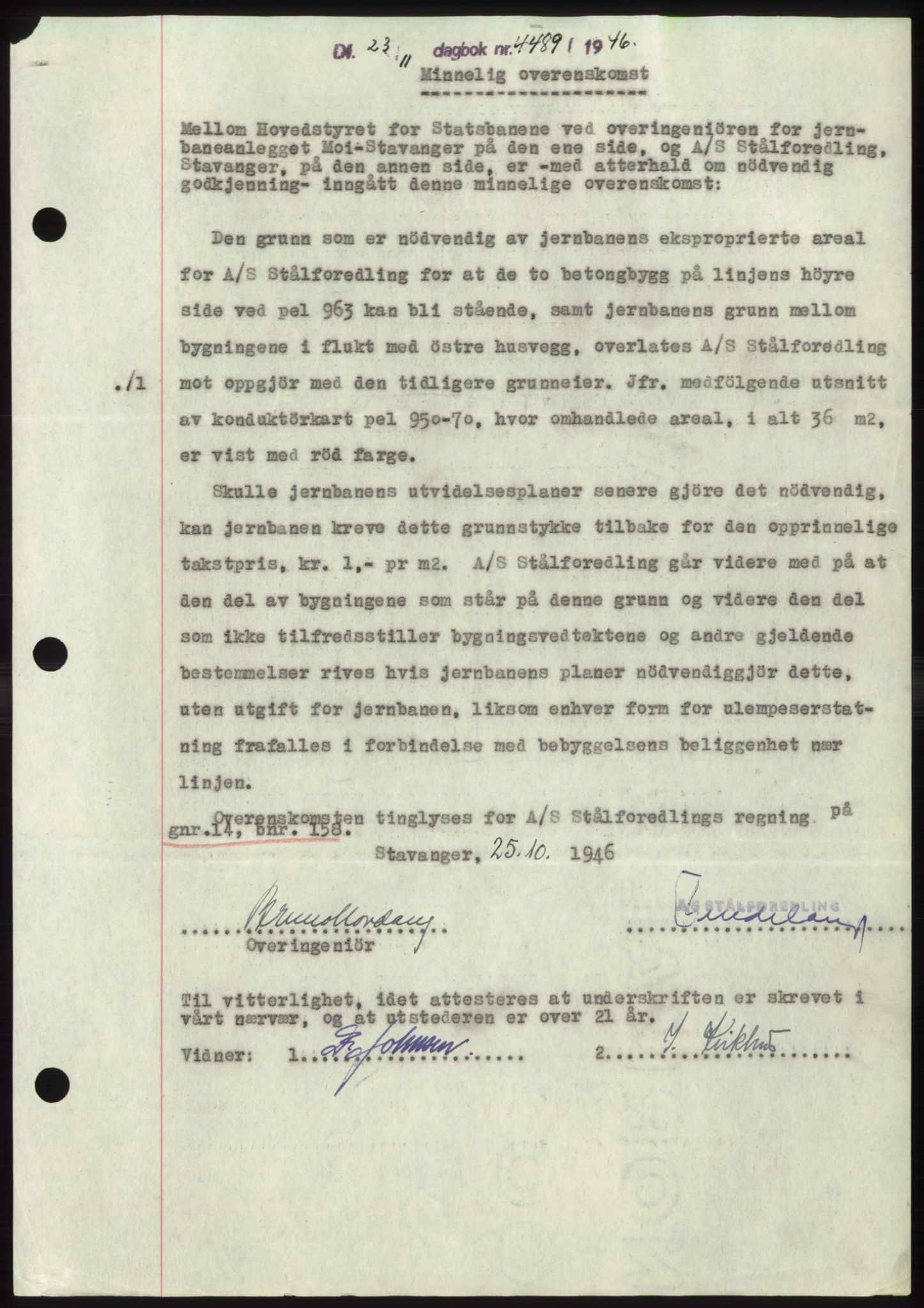 Jæren sorenskriveri, SAST/A-100310/03/G/Gba/L0092: Pantebok, 1946-1946, Dagboknr: 4489/1946