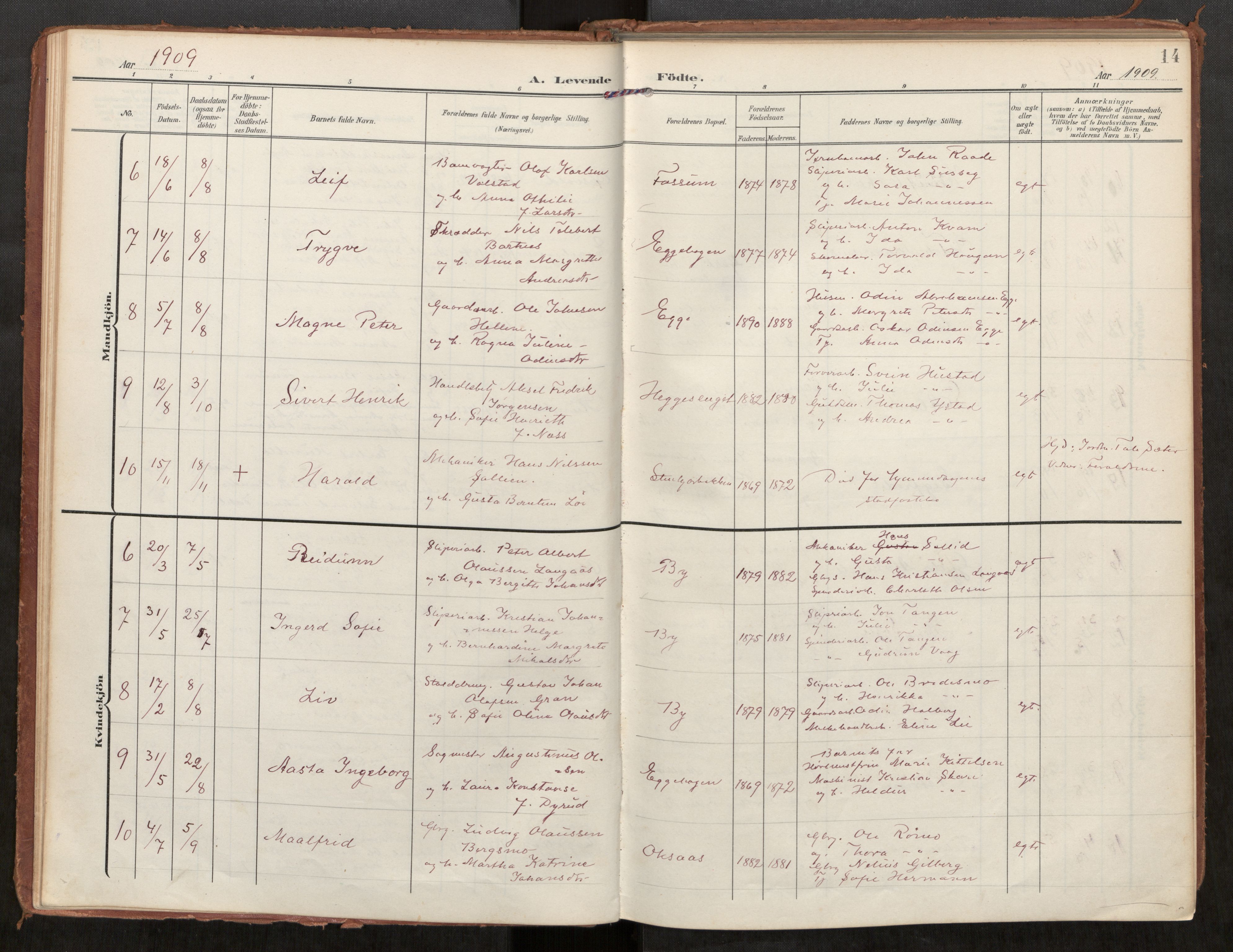 Steinkjer sokneprestkontor, AV/SAT-A-1541/01/H/Ha/Haa/L0002: Ministerialbok nr. 2, 1907-1917, s. 14