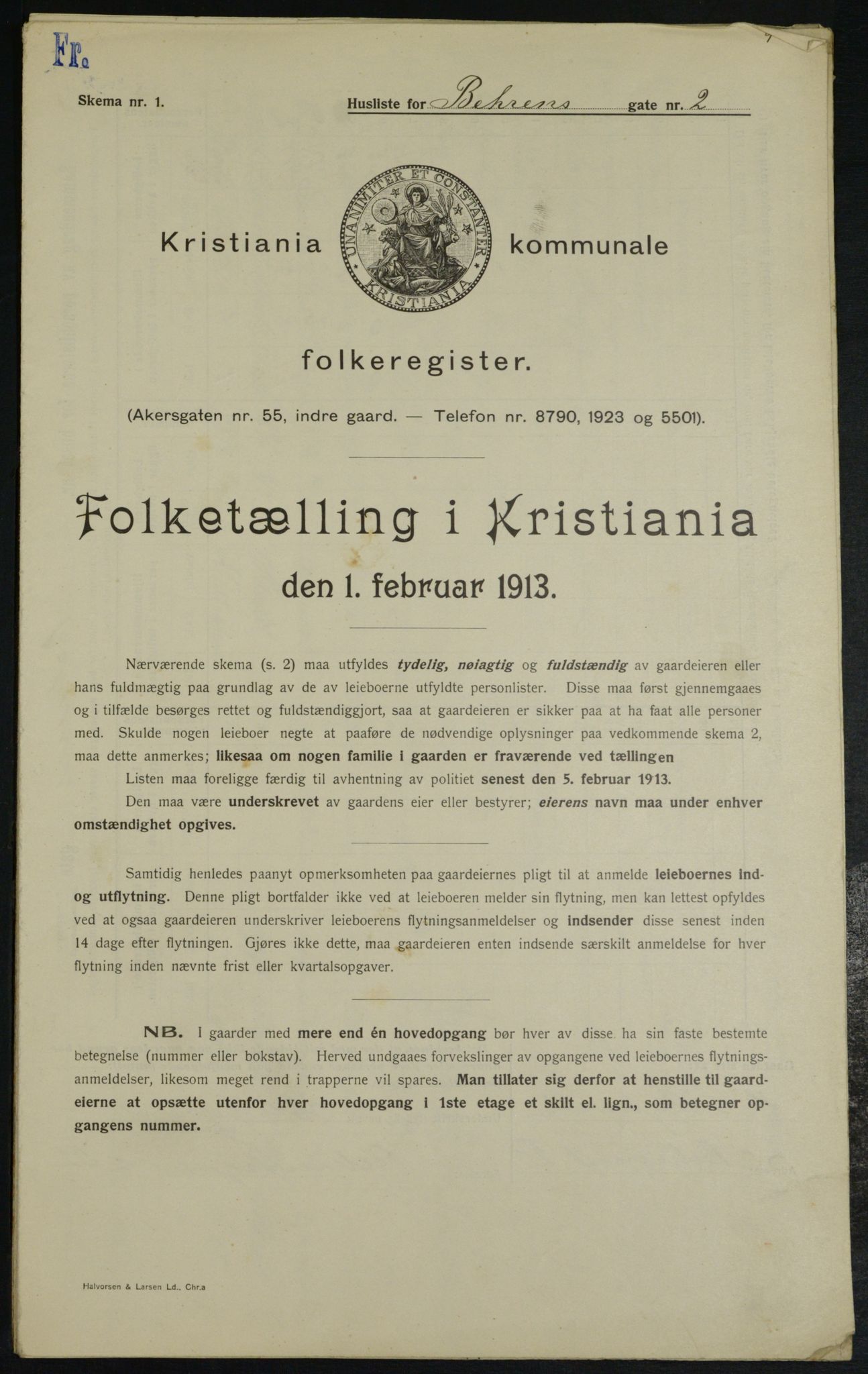 OBA, Kommunal folketelling 1.2.1913 for Kristiania, 1913, s. 3216