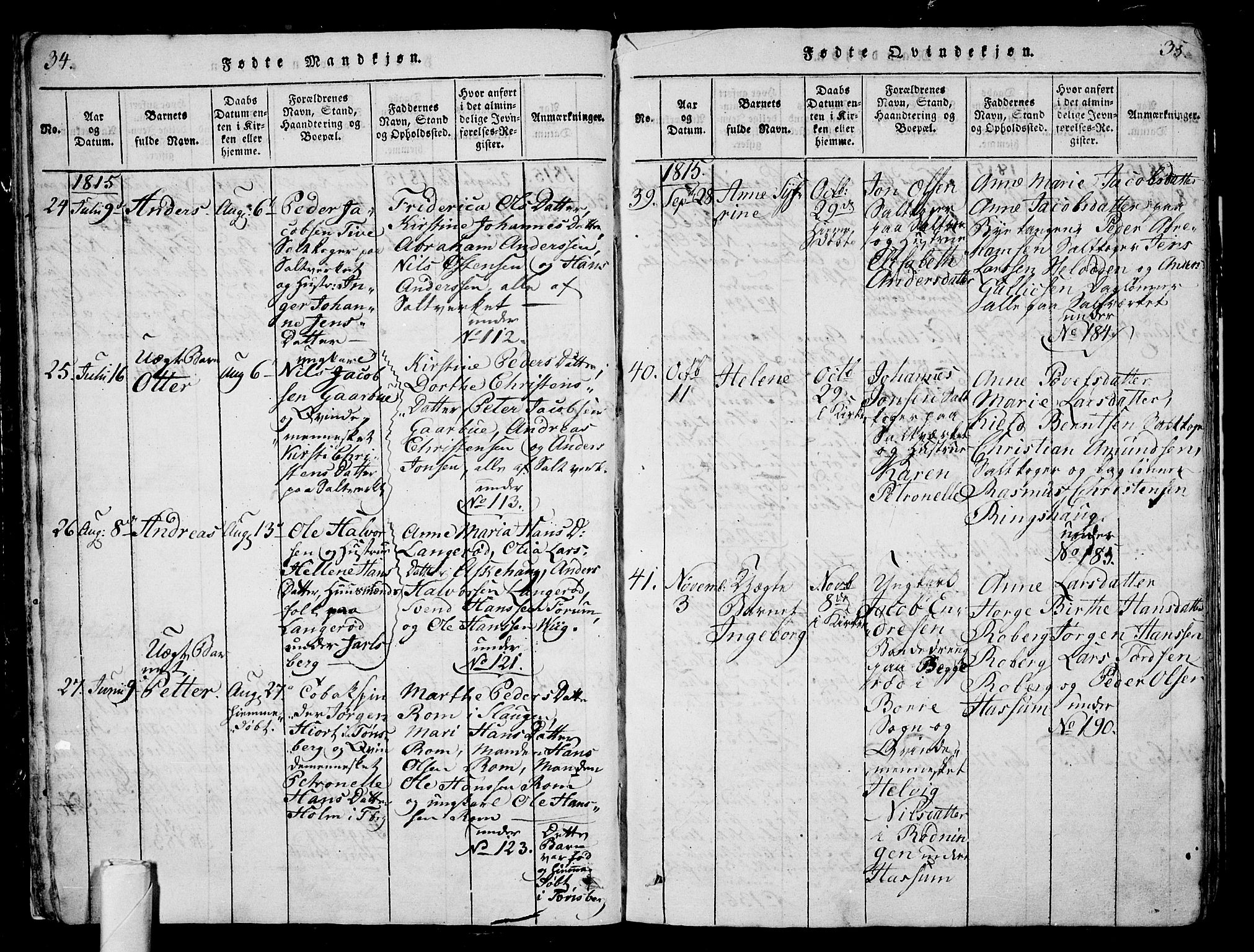 Sem kirkebøker, AV/SAKO-A-5/G/Ga/L0001: Klokkerbok nr. I 1, 1814-1825, s. 34-35