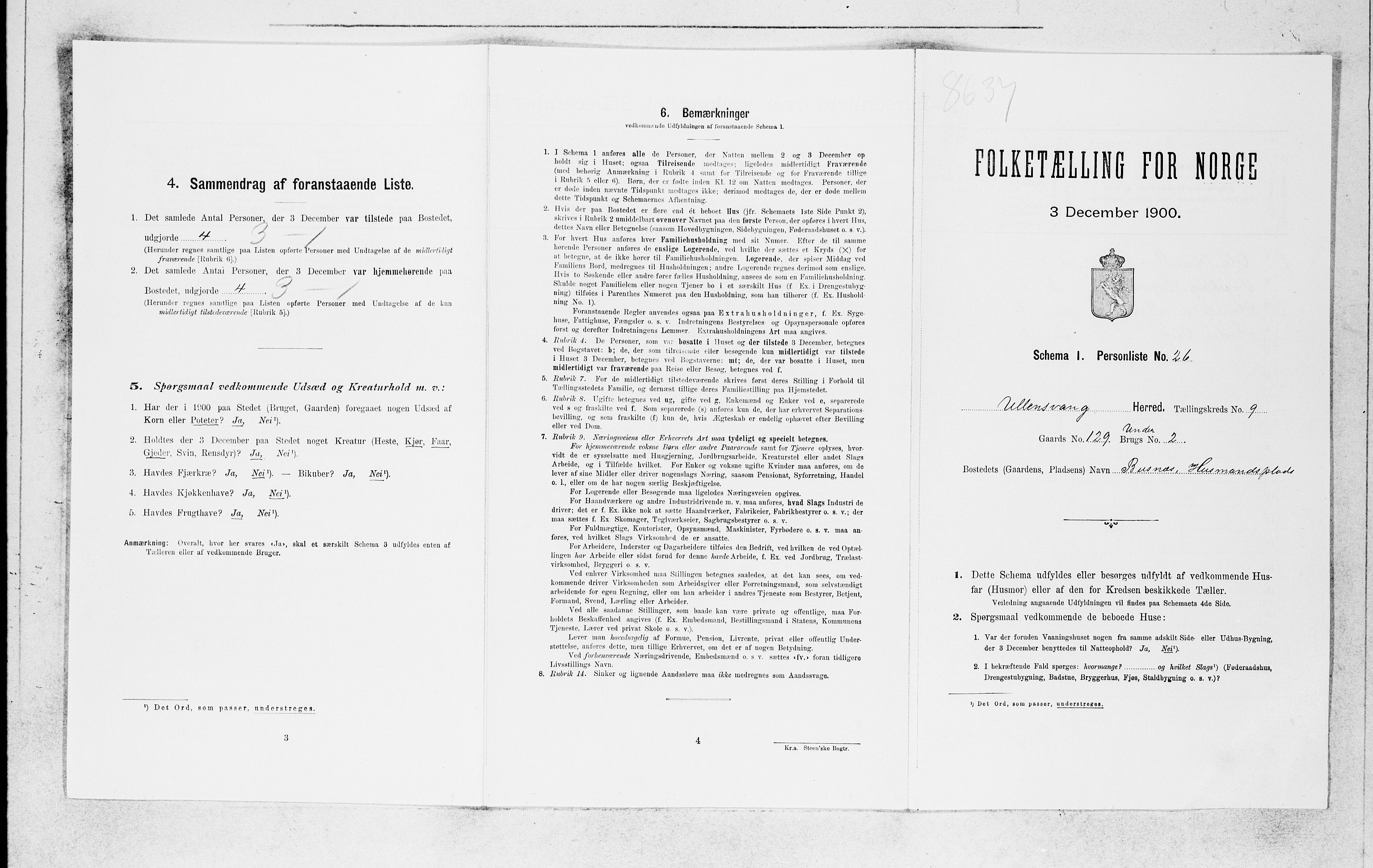 SAB, Folketelling 1900 for 1230 Ullensvang herred, 1900, s. 1451