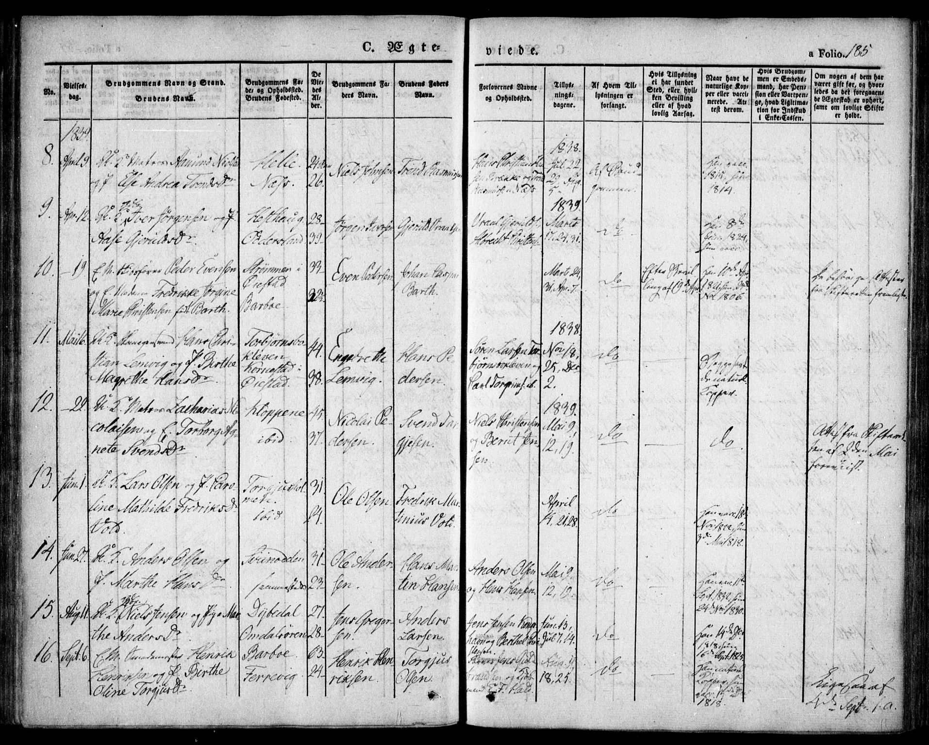 Tromøy sokneprestkontor, AV/SAK-1111-0041/F/Fa/L0004: Ministerialbok nr. A 4, 1837-1846, s. 185