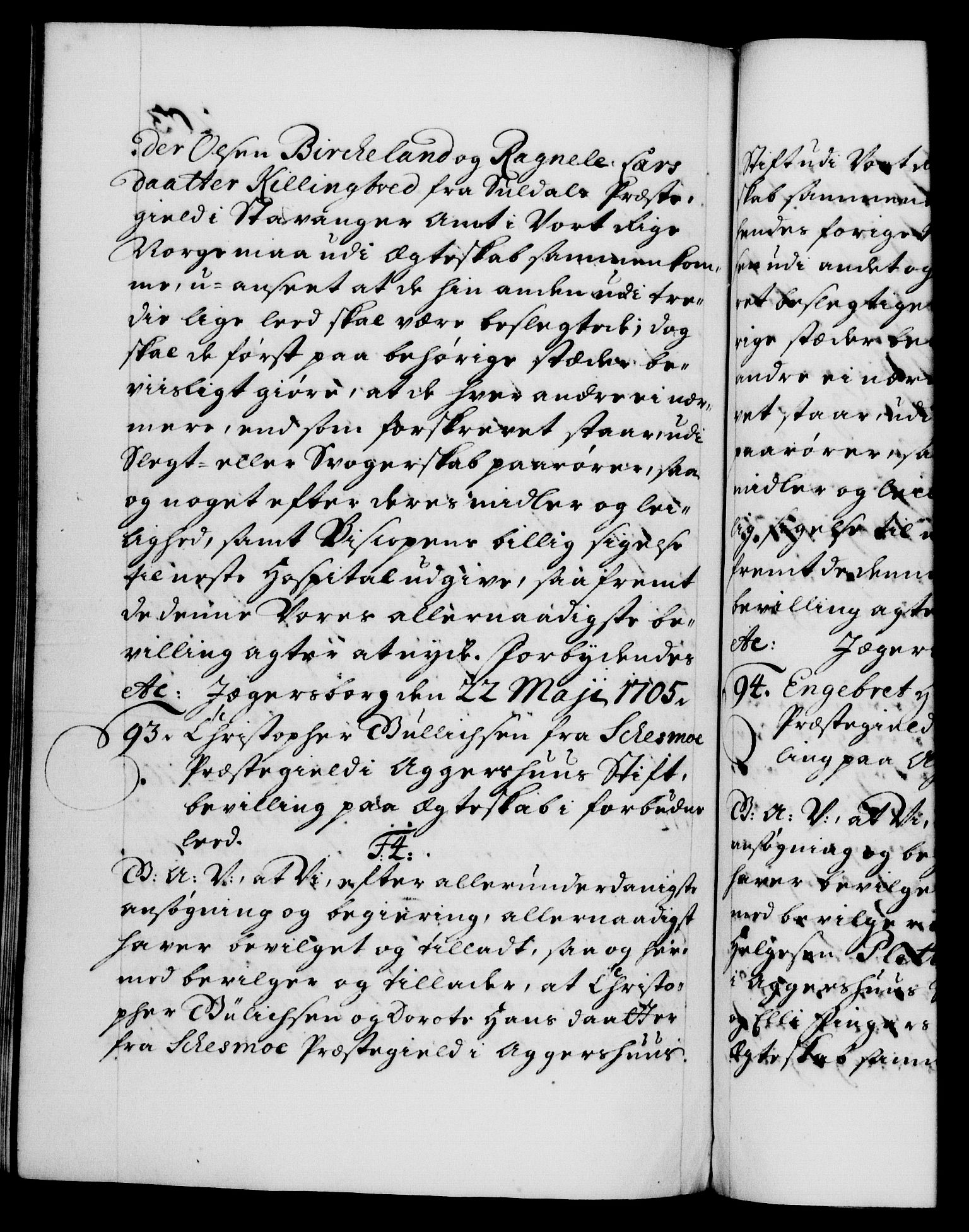 Danske Kanselli 1572-1799, RA/EA-3023/F/Fc/Fca/Fcaa/L0019: Norske registre, 1704-1707, s. 203b
