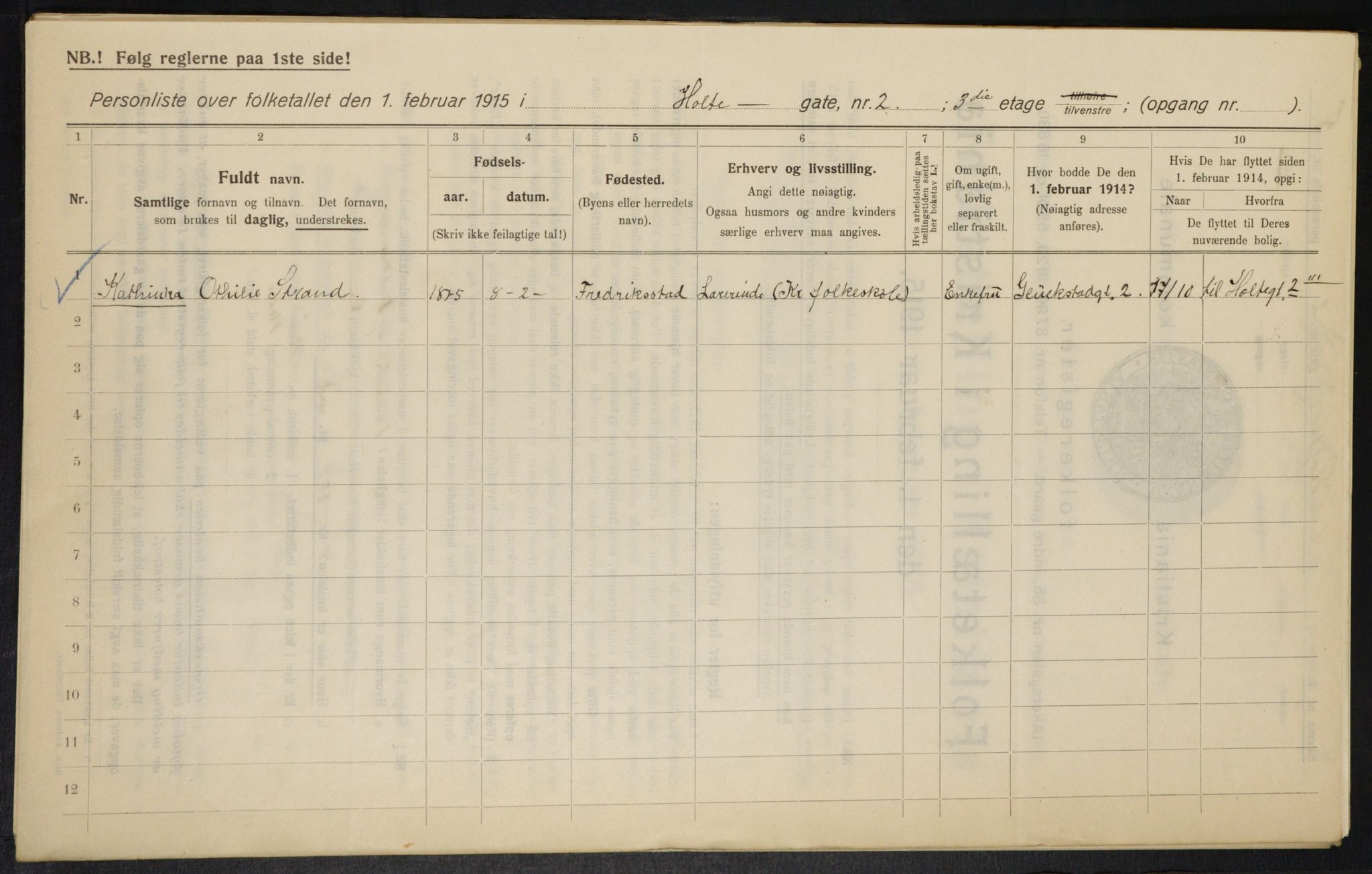 OBA, Kommunal folketelling 1.2.1915 for Kristiania, 1915, s. 40716