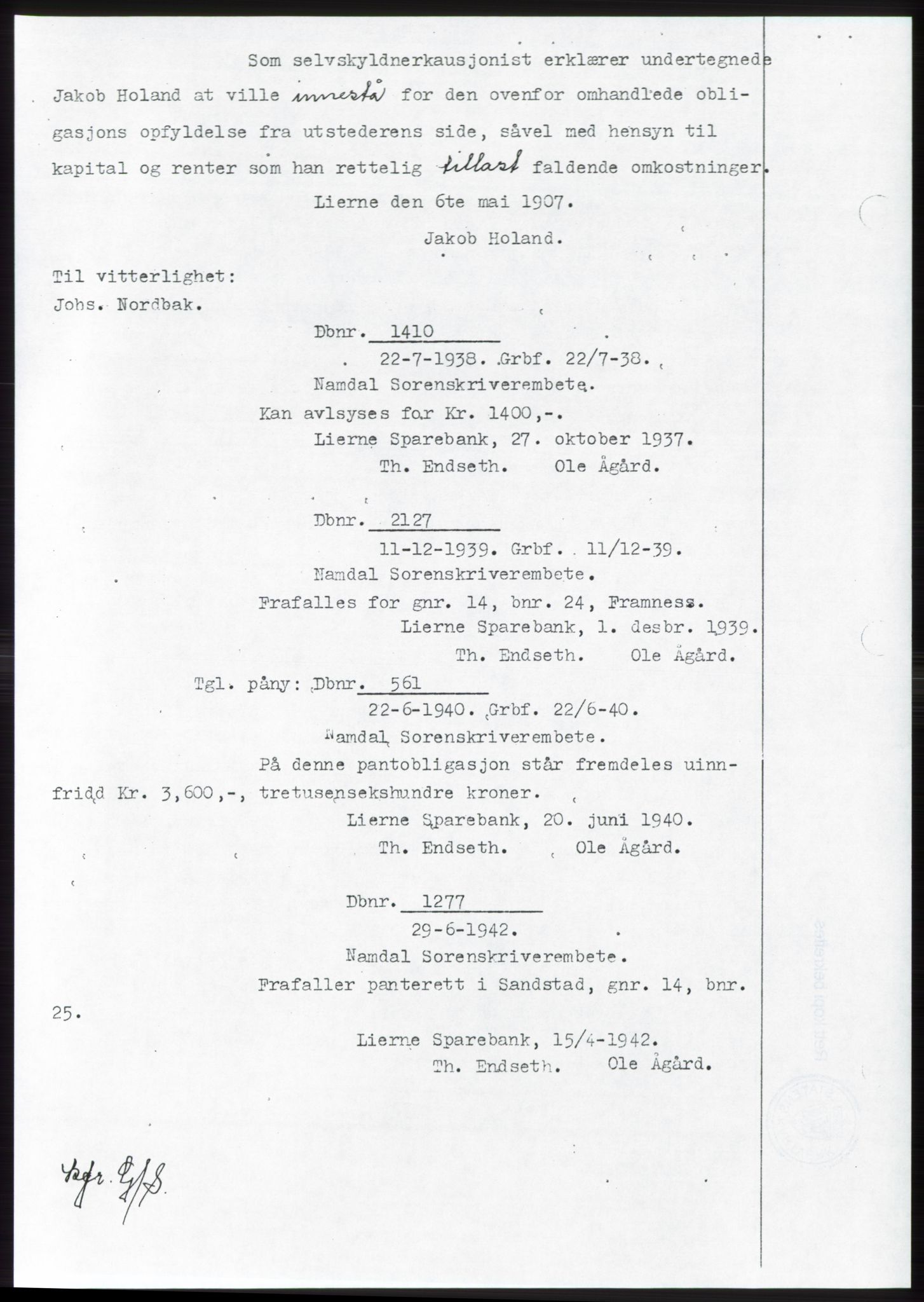 Namdal sorenskriveri, SAT/A-4133/1/2/2C: Pantebok nr. -, 1941-1942, Dagboknr: 1277/1942