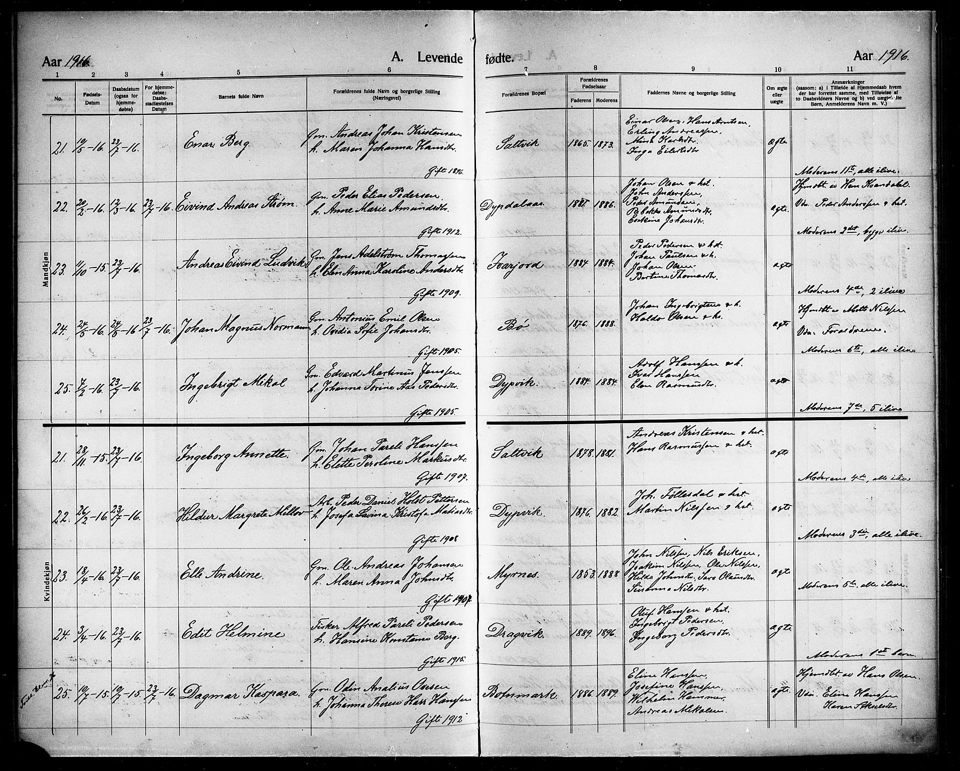 Ministerialprotokoller, klokkerbøker og fødselsregistre - Nordland, AV/SAT-A-1459/863/L0916: Klokkerbok nr. 863C06, 1907-1921