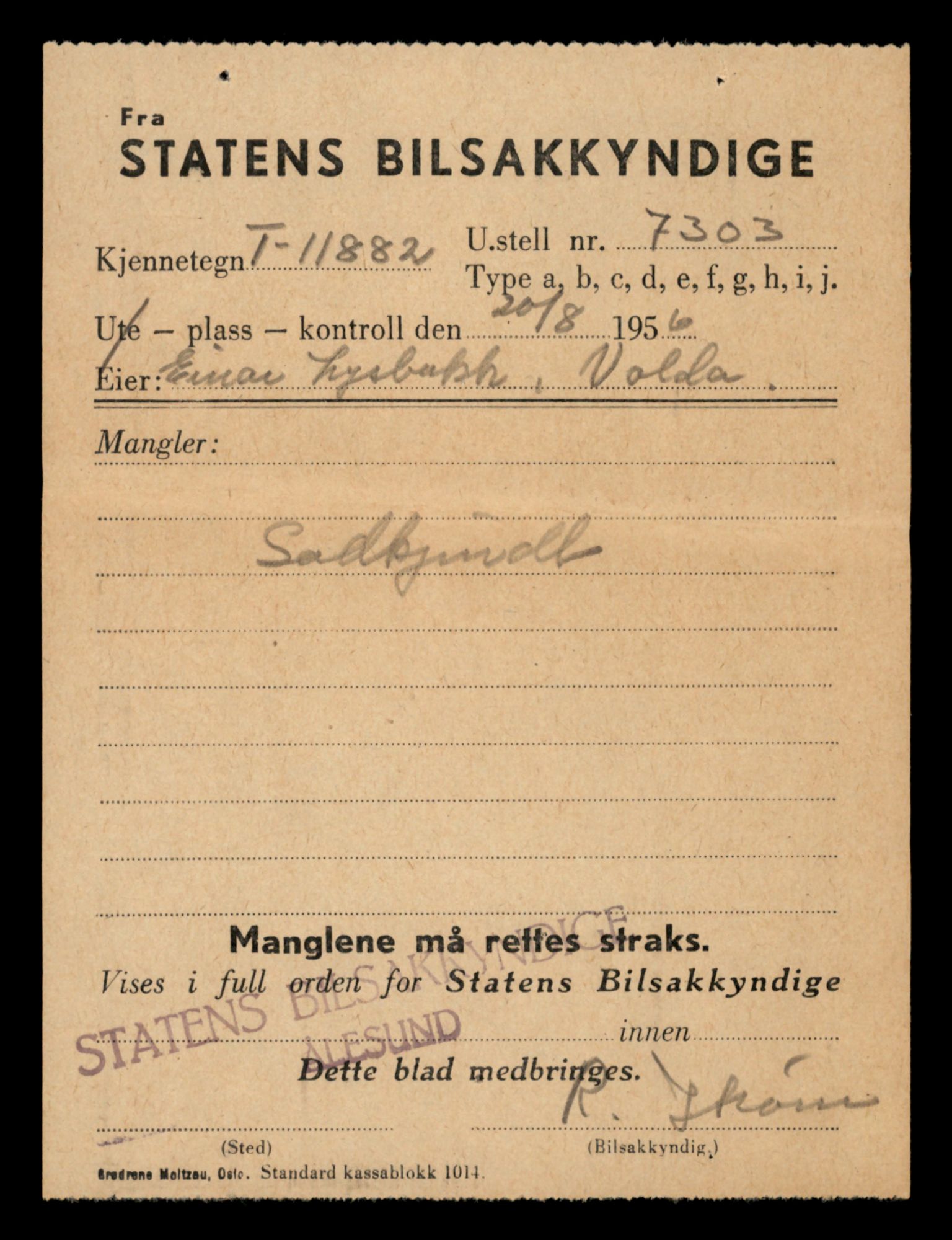 Møre og Romsdal vegkontor - Ålesund trafikkstasjon, AV/SAT-A-4099/F/Fe/L0031: Registreringskort for kjøretøy T 11800 - T 11996, 1927-1998, s. 1483