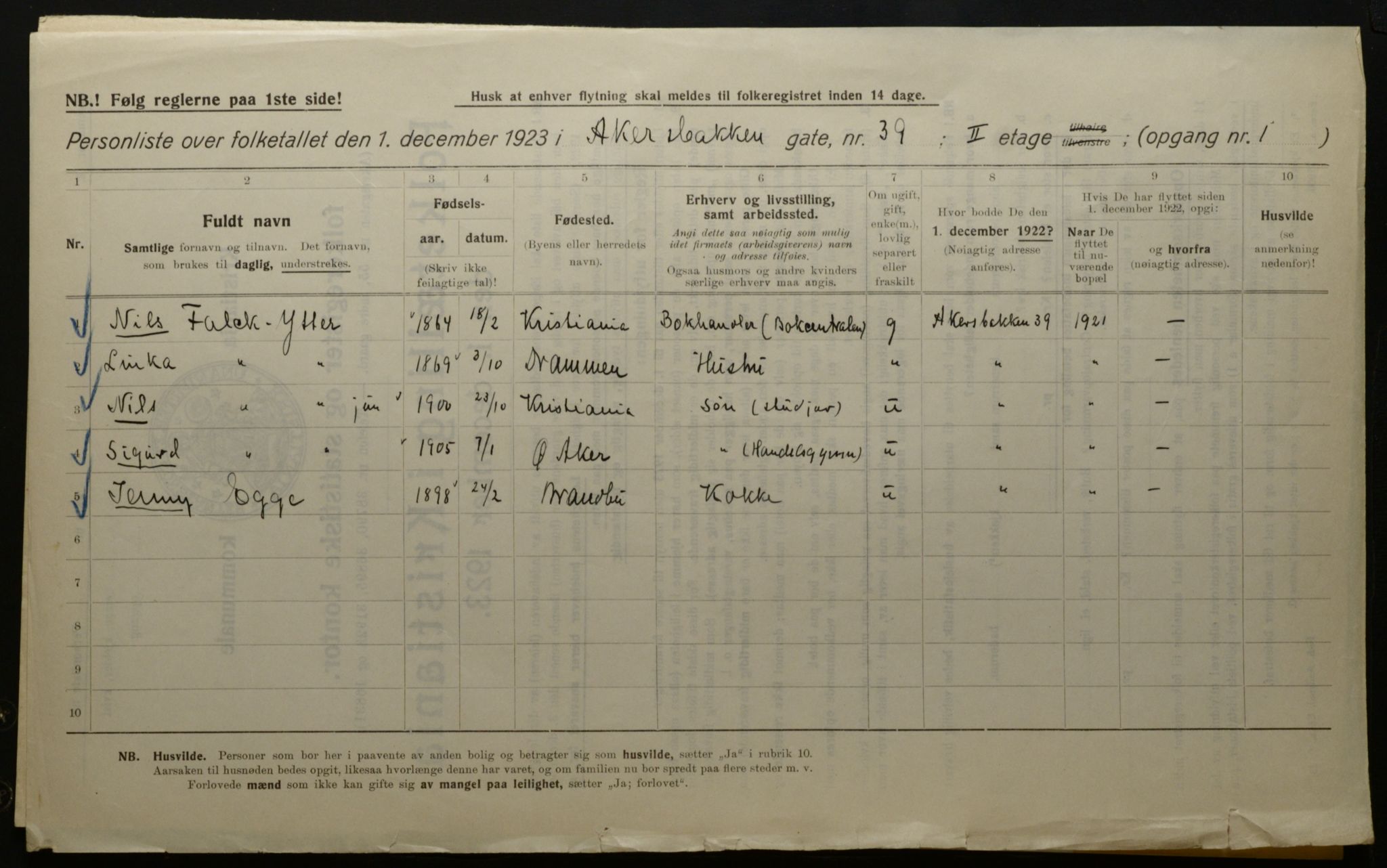 OBA, Kommunal folketelling 1.12.1923 for Kristiania, 1923, s. 651