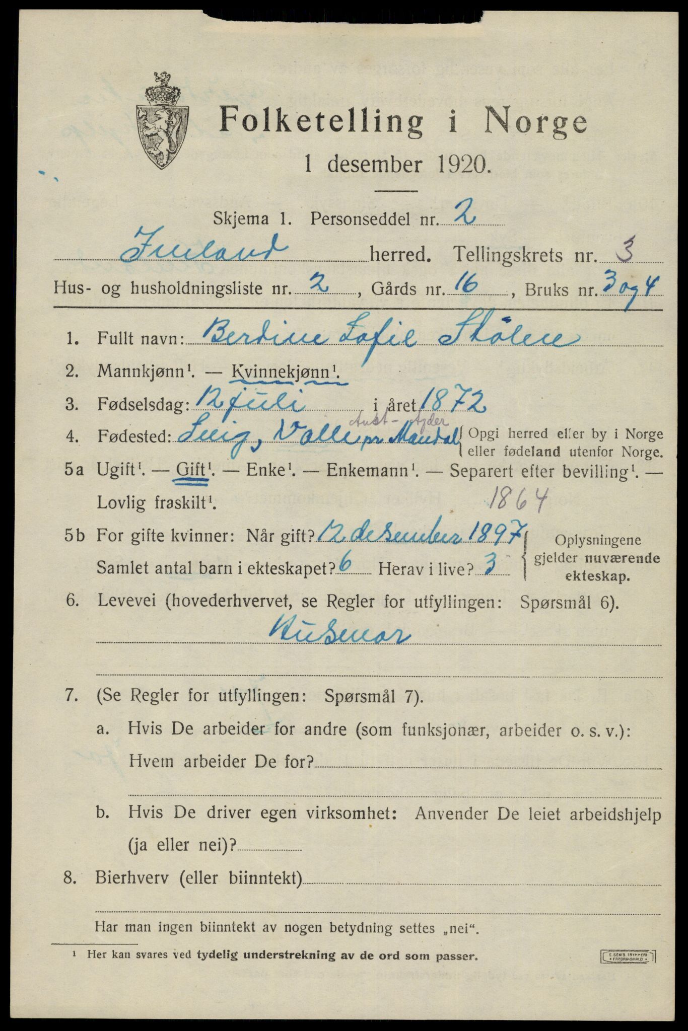 SAK, Folketelling 1920 for 0935 Iveland herred, 1920, s. 949