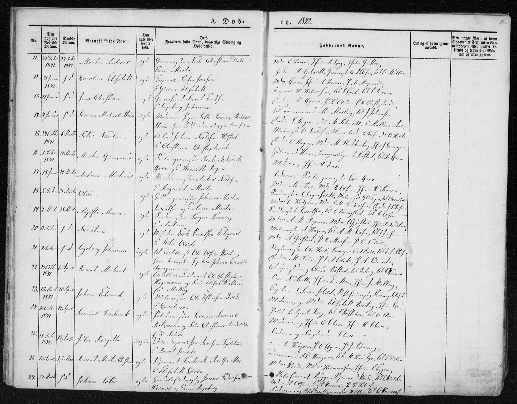 Ministerialprotokoller, klokkerbøker og fødselsregistre - Sør-Trøndelag, SAT/A-1456/602/L0110: Ministerialbok nr. 602A08, 1840-1854, s. 16