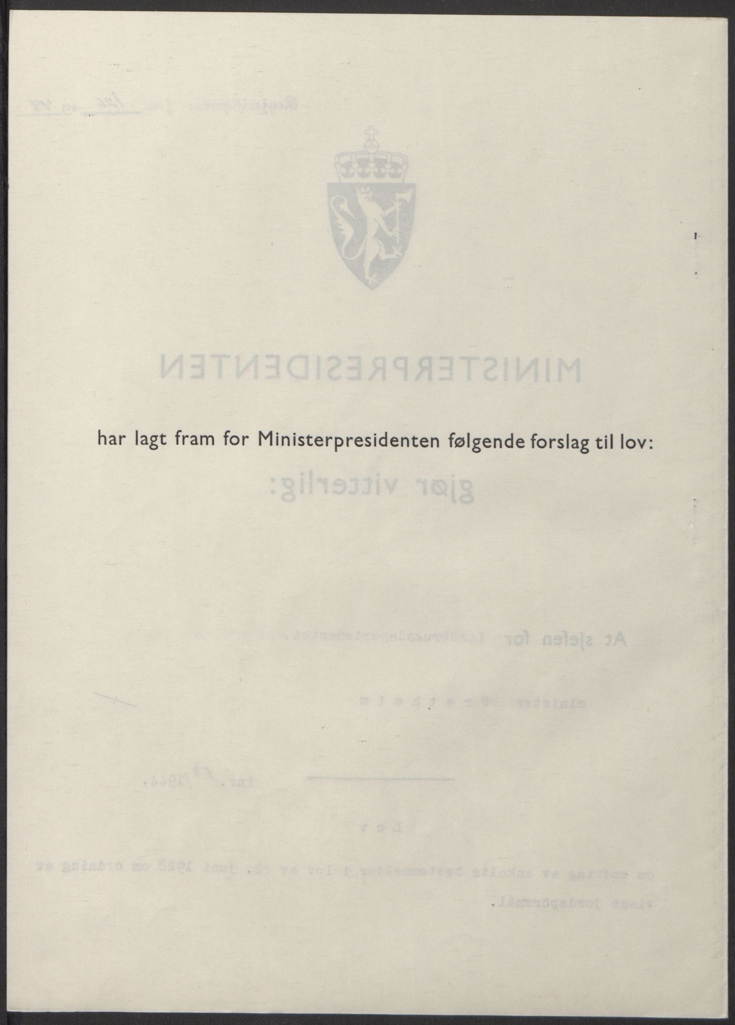 NS-administrasjonen 1940-1945 (Statsrådsekretariatet, de kommisariske statsråder mm), RA/S-4279/D/Db/L0100: Lover, 1944, s. 248