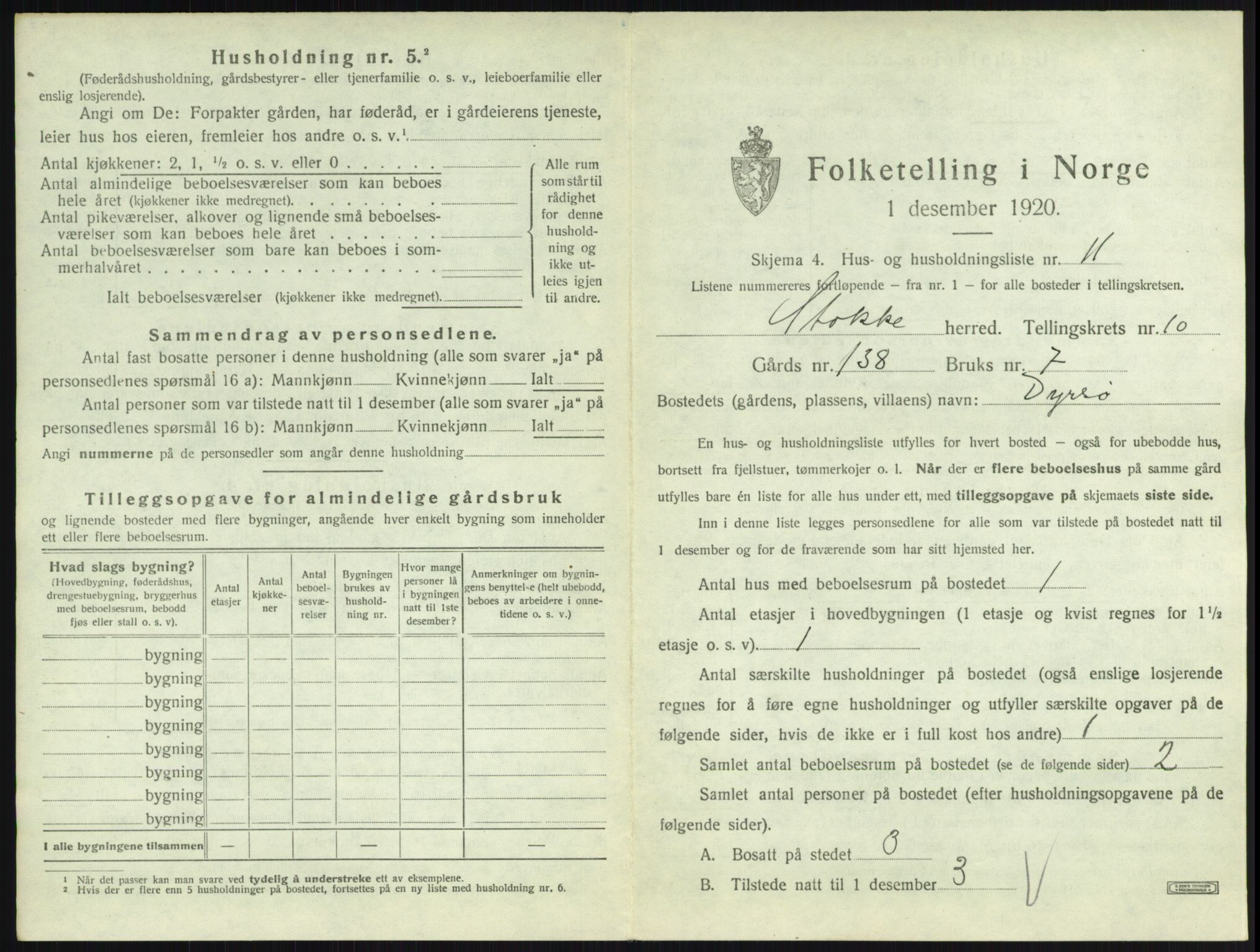 SAKO, Folketelling 1920 for 0720 Stokke herred, 1920, s. 1840