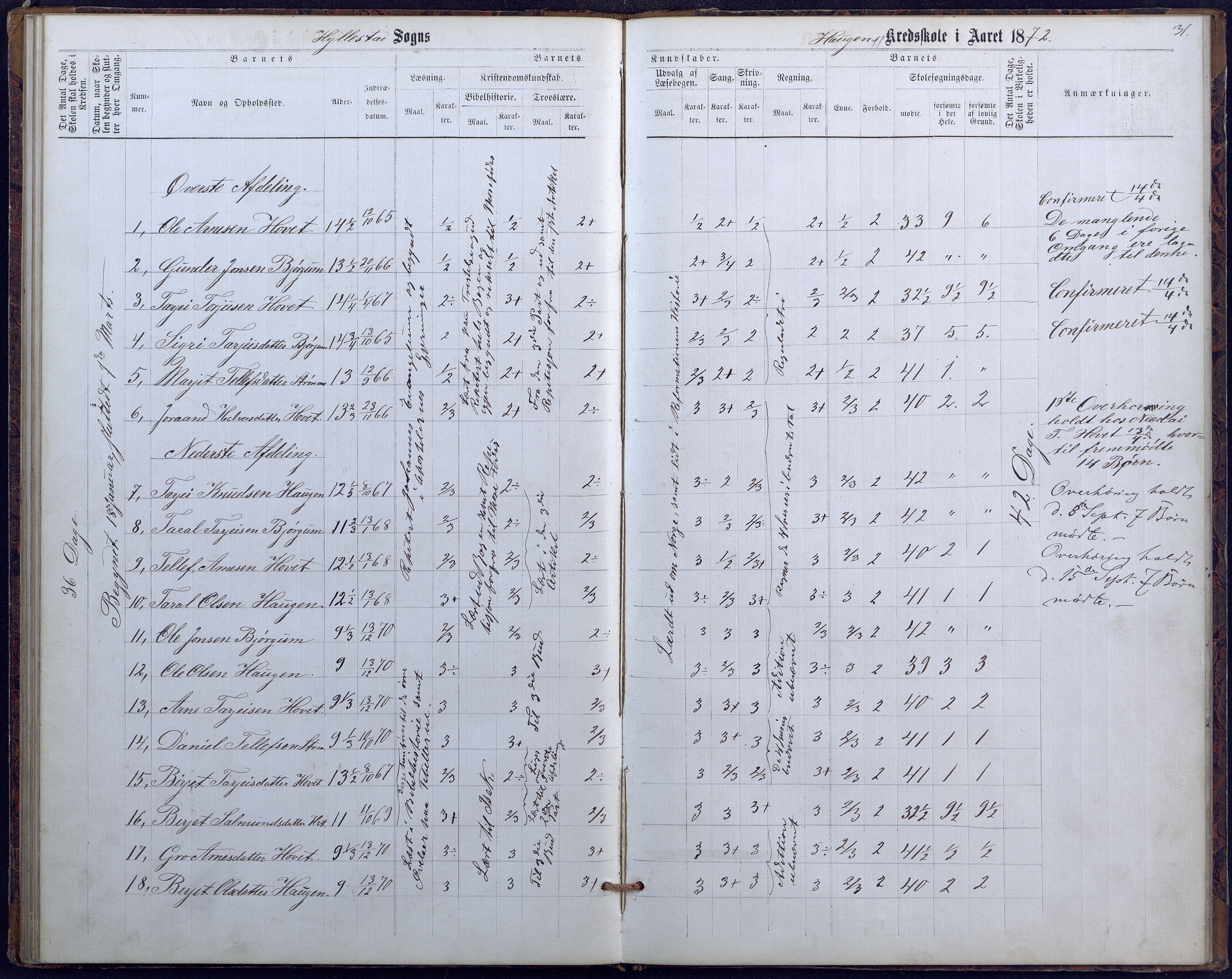 Hylestad kommune, AAKS/KA0939-PK/03/03b/L0010: Skoleprotokoll for Haugen skolekrets, 1867-1890, s. 31