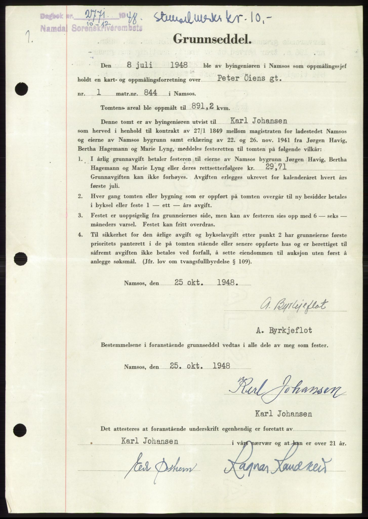 Namdal sorenskriveri, SAT/A-4133/1/2/2C: Pantebok nr. -, 1948-1948, Dagboknr: 2771/1948