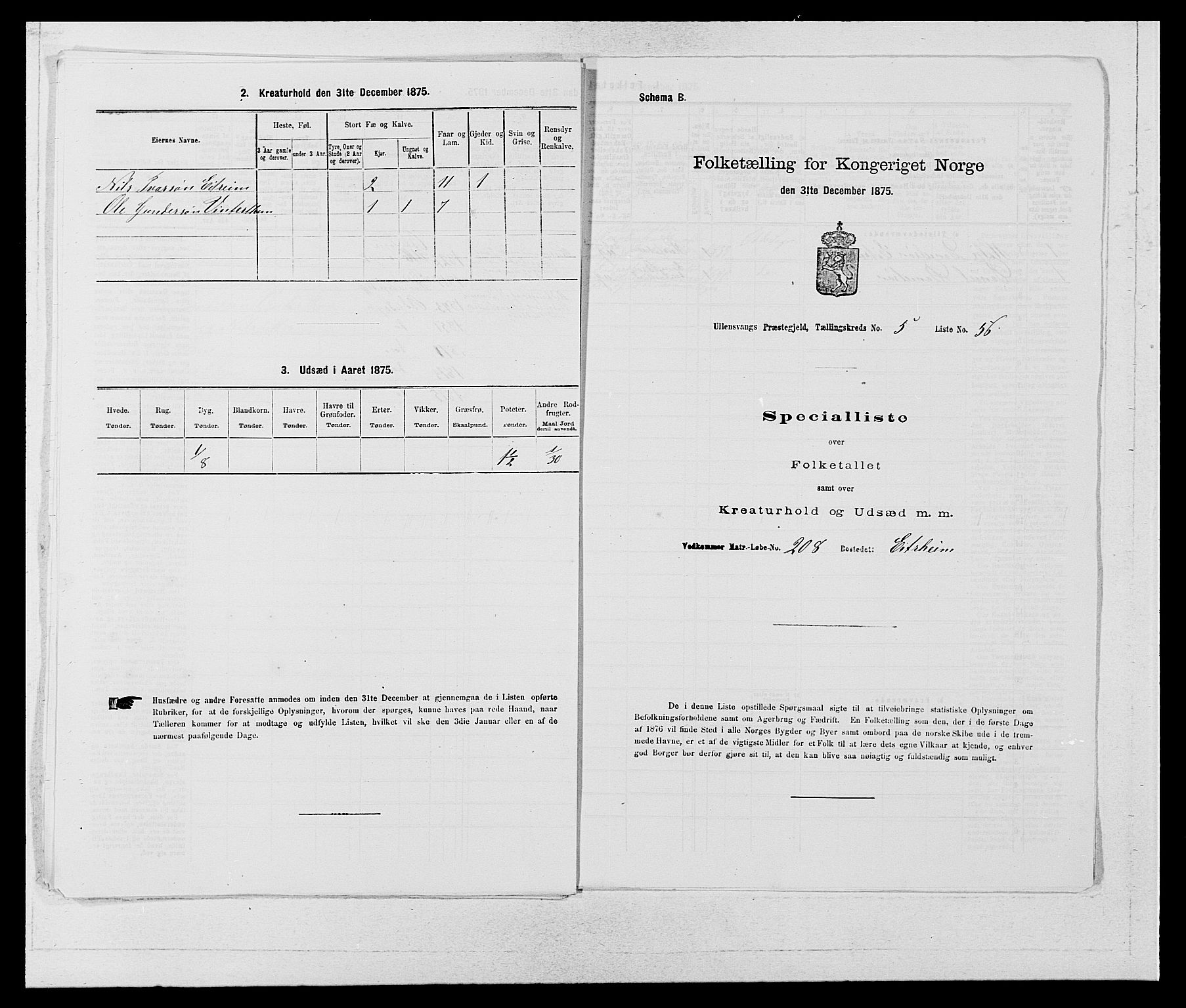 SAB, Folketelling 1875 for 1230P Ullensvang prestegjeld, 1875, s. 497