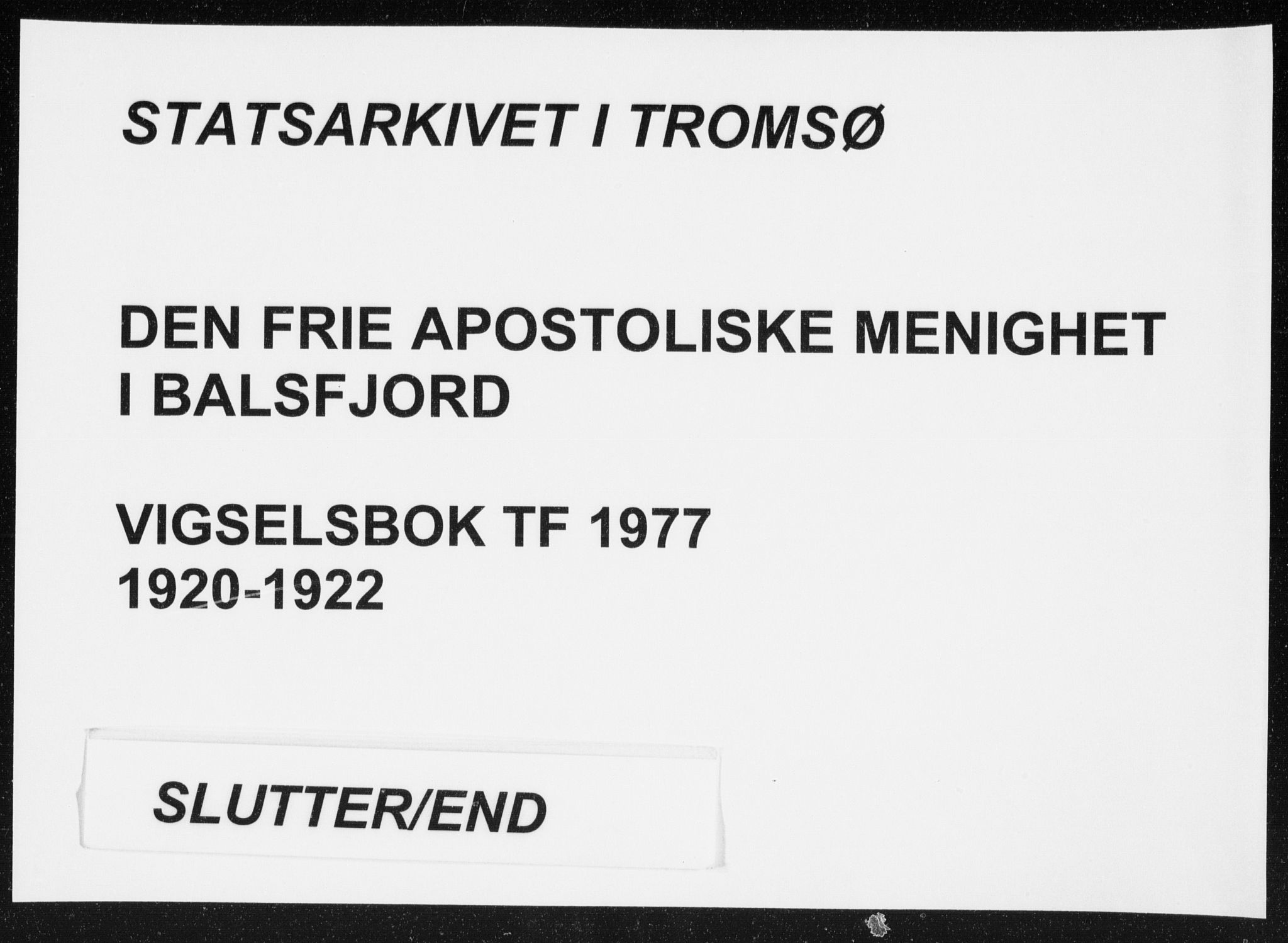 Fylkesmannen i Troms, SATØ/S-0001/A7.10.1/L1977: Dissenterprotokoll nr. TF 1977, 1920-1922