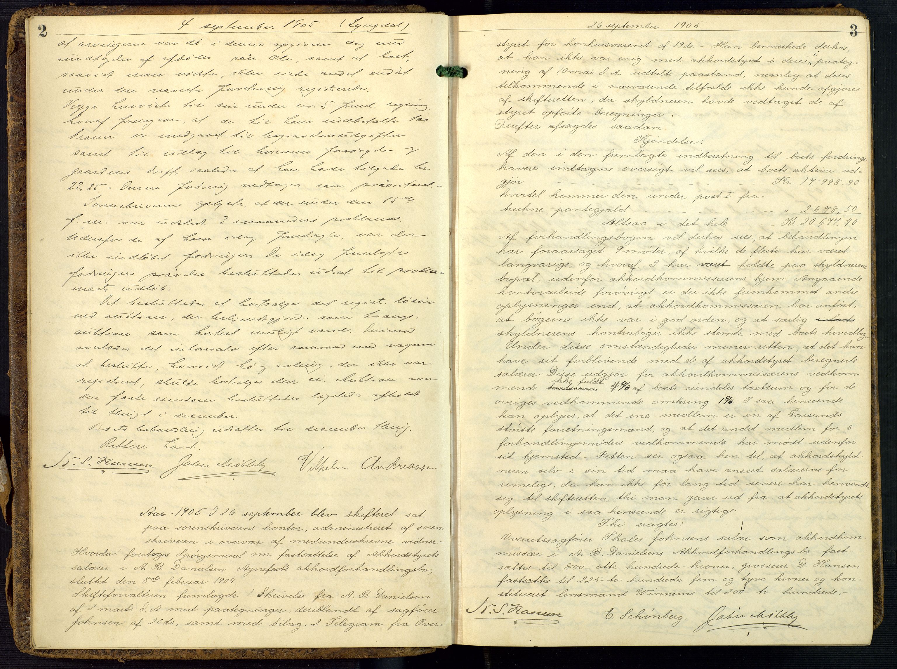 Lyngdal sorenskriveri, AV/SAK-1221-0004/H/Hc/L0880: Skiftebehandlingsprotokoll nr. 14, 1905-1910, s. 2-3