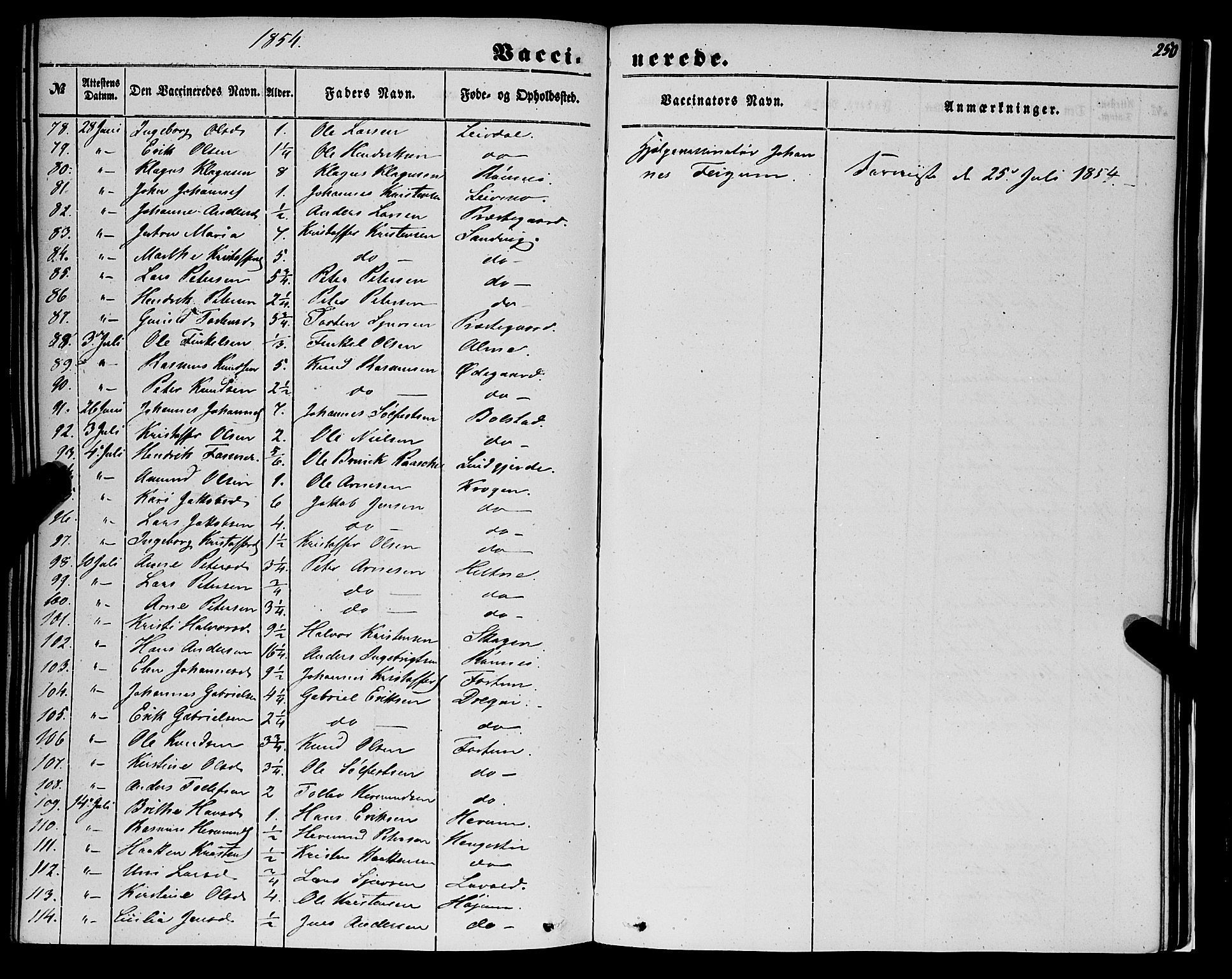Luster sokneprestembete, AV/SAB-A-81101/H/Haa/Haaa/L0007: Ministerialbok nr. A 7, 1849-1859, s. 250