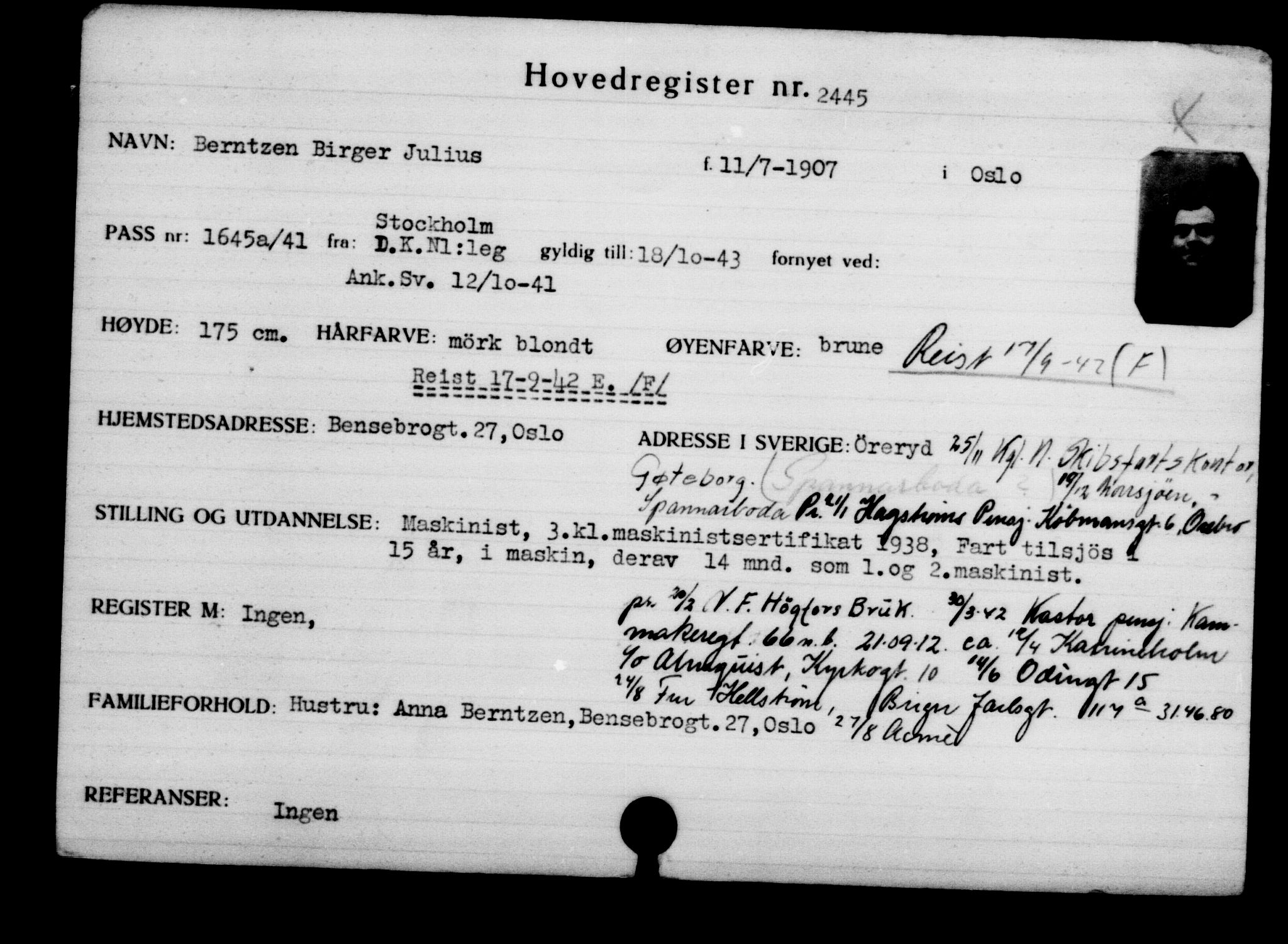 Utenriksstasjonene, Legasjonen i Stockholm, Flyktningkontoret, AV/RA-S-6753/V/Va/L0003: Kjesäterkartoteket, flyktninger med registreringsnr. 2001-3495, 1940-1945, s. 774