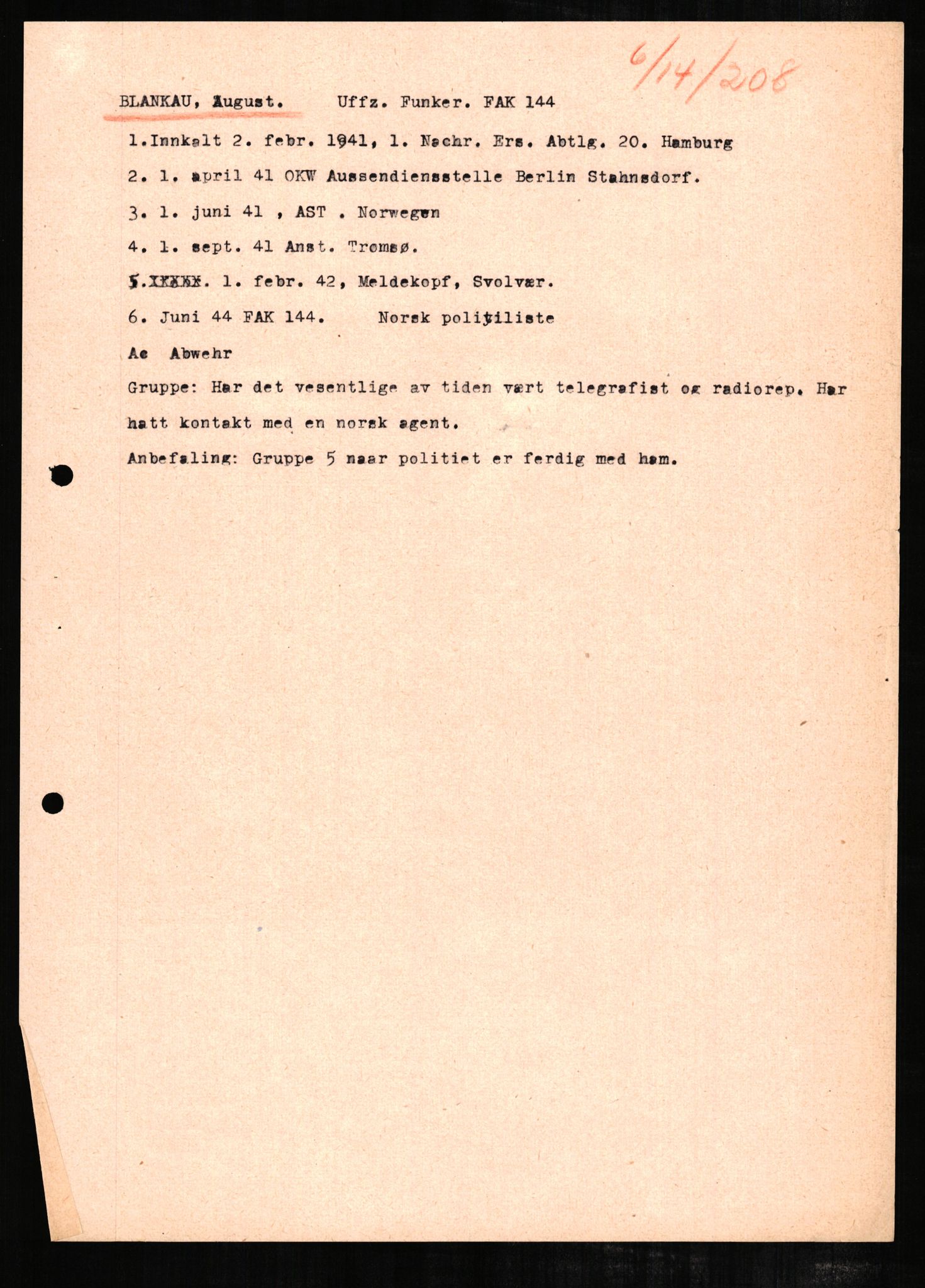 Forsvaret, Forsvarets overkommando II, AV/RA-RAFA-3915/D/Db/L0003: CI Questionaires. Tyske okkupasjonsstyrker i Norge. Tyskere., 1945-1946, s. 195