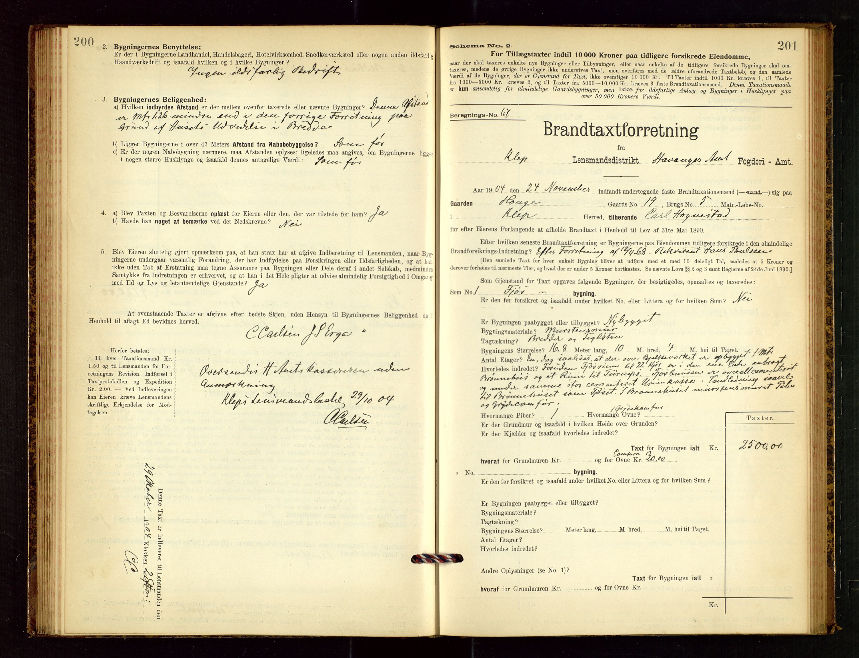 Klepp lensmannskontor, SAST/A-100163/Goc/L0003: "Brandtaxationsprotokol" m/register, 1902-1907, s. 200-201